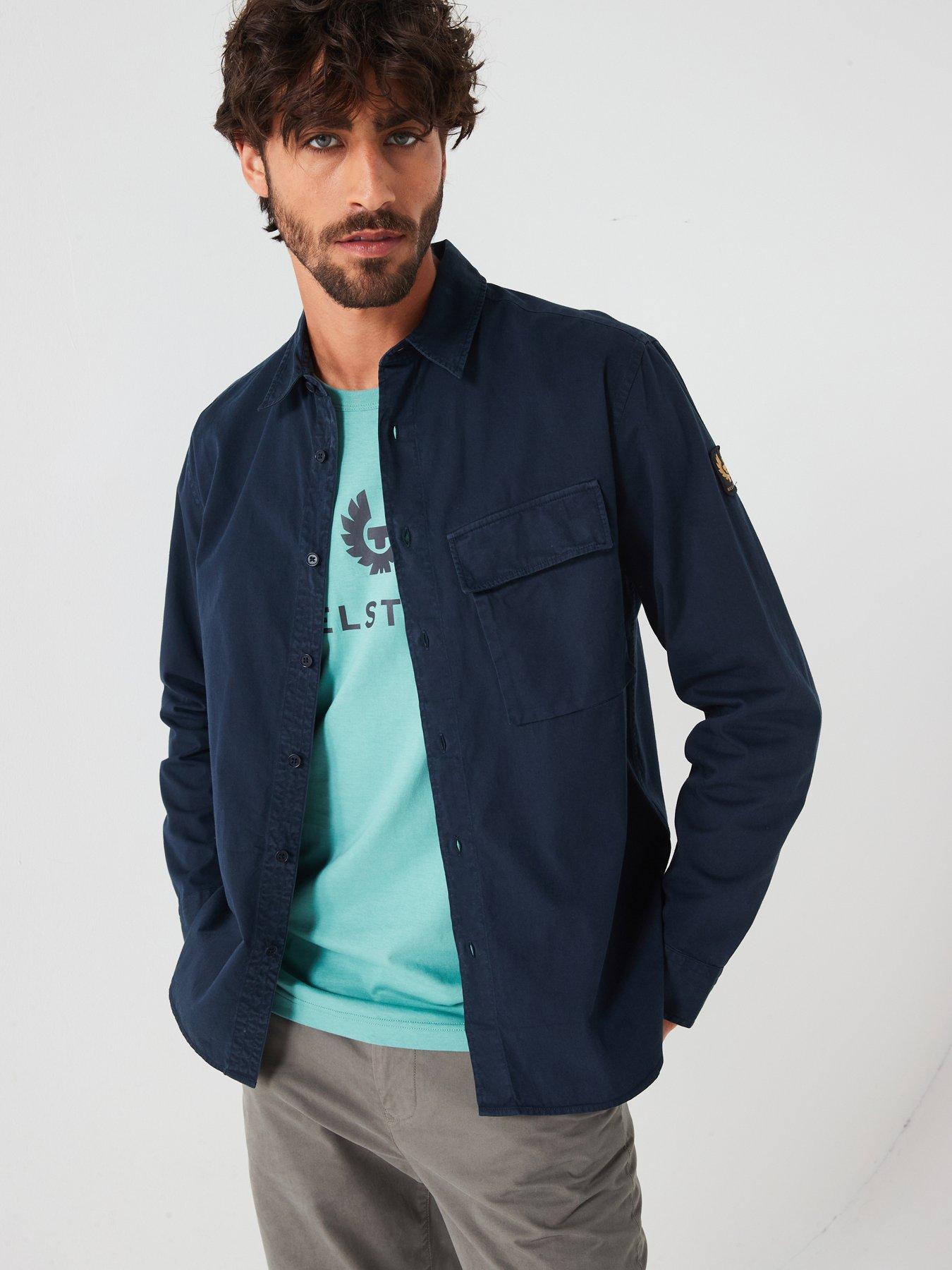 undefined Logo Patch Sleeve Garment Dyed Cotton Shirt - Navy