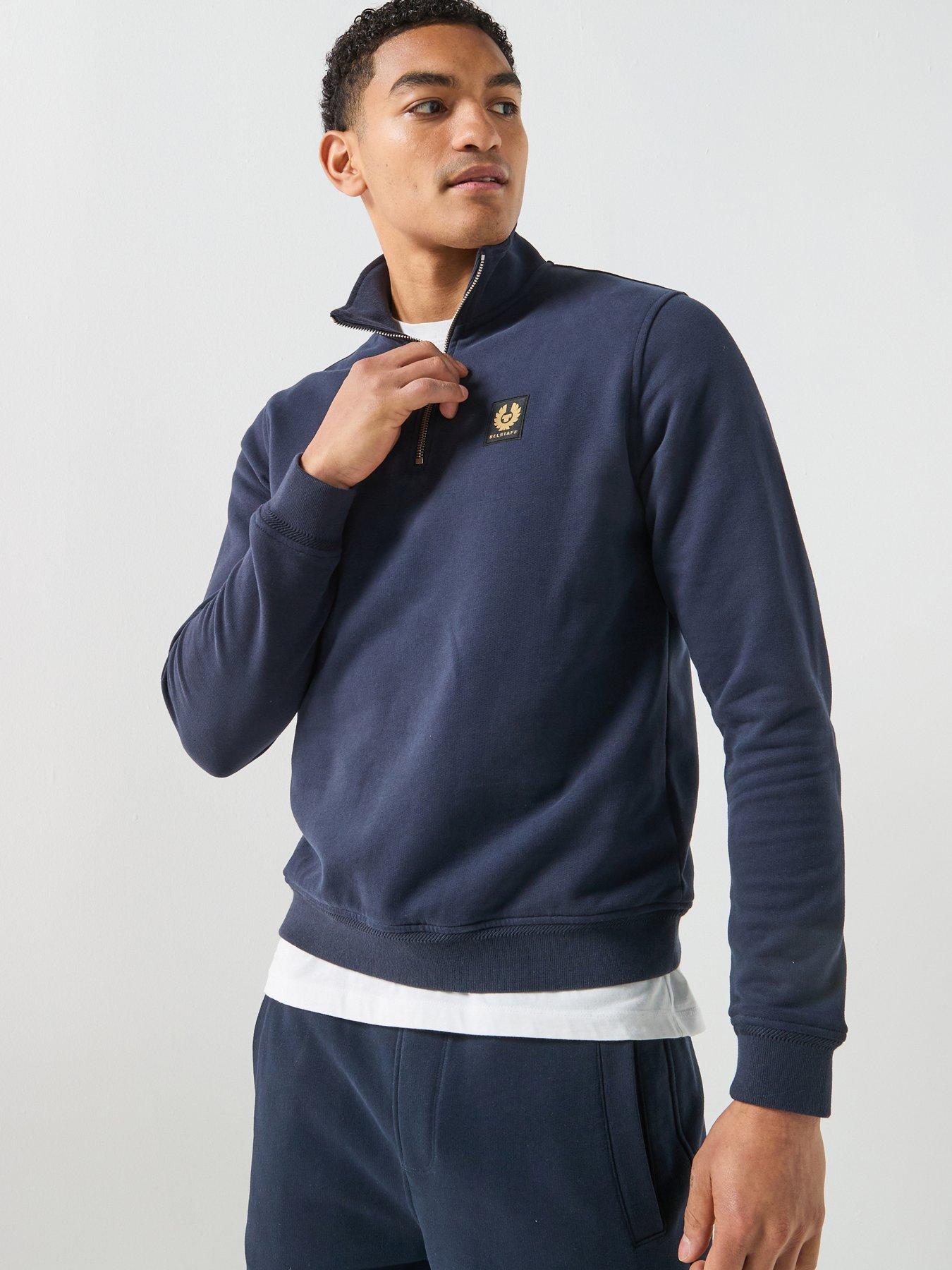Belstaff Left Chest Patch Logo Regular Fit 1/4 Zip Sweatshirt, Dark Blue, Size S, Men