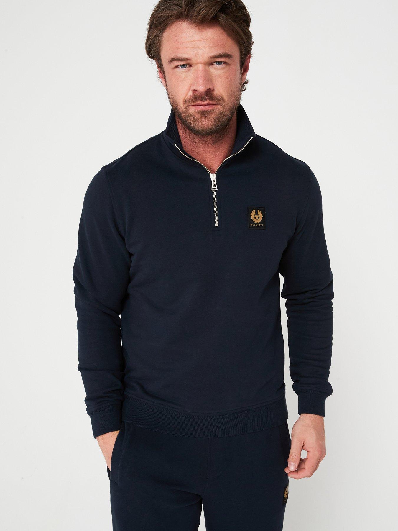 undefined Left Chest Patch Logo Regular Fit 1/4 Zip Sweatshirt - Dark Blue