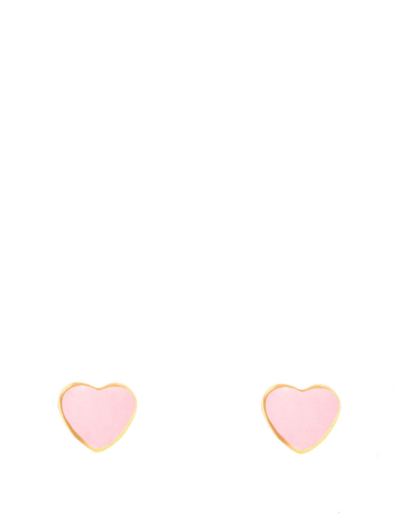 Product photograph of The Love Silver Collection Enamel Light Pink Heart Flatback Stud from very.co.uk