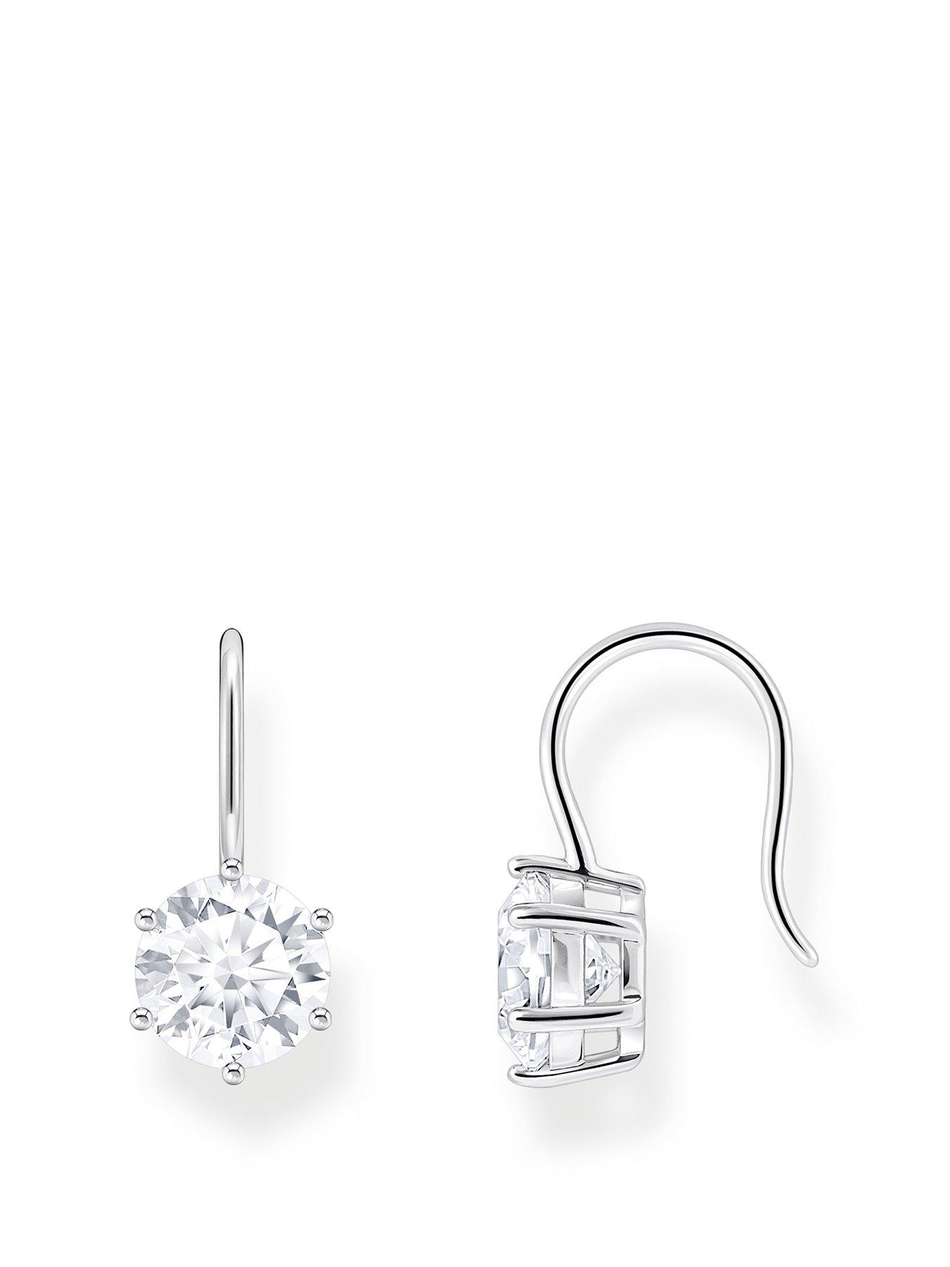 Product photograph of Thomas Sabo Large Zirconia Stone Earrings Elegant Versatile Silver from very.co.uk