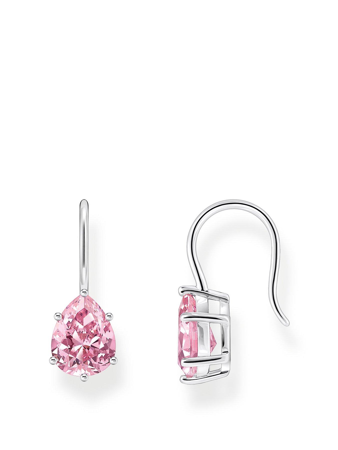 Product photograph of Thomas Sabo Large Pink Zirconia Drop Earrings Elegant Versatile Recycled Silver from very.co.uk