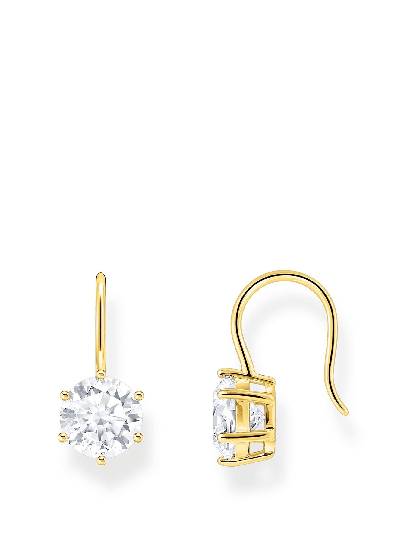 Thomas Sabo Large zirconia stone earrings: elegant, gold-plated, silver.