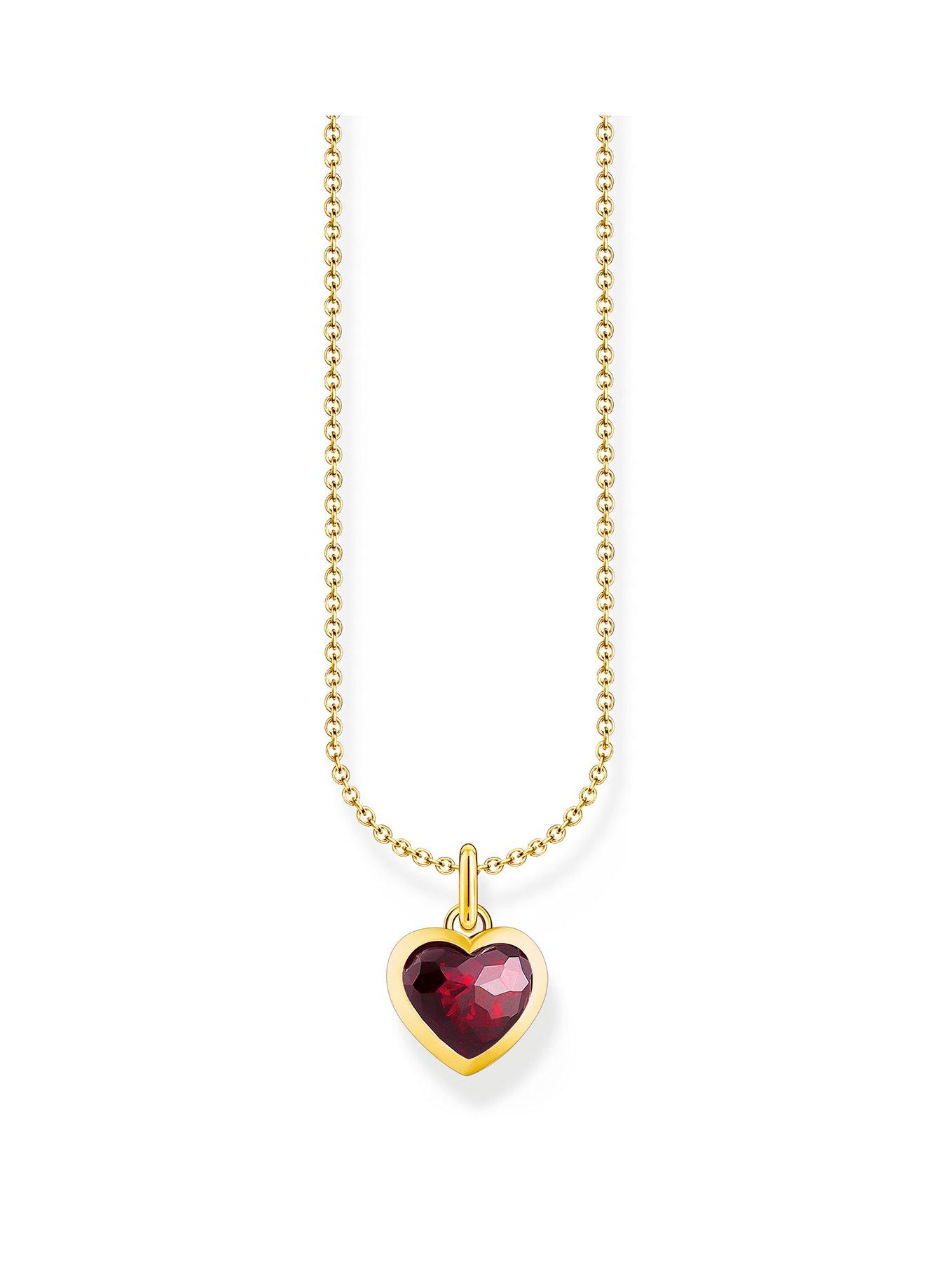 Product photograph of Thomas Sabo Heart Pendant Necklace Romantic Dark Red Zirconia Stone Adjustable Length from very.co.uk