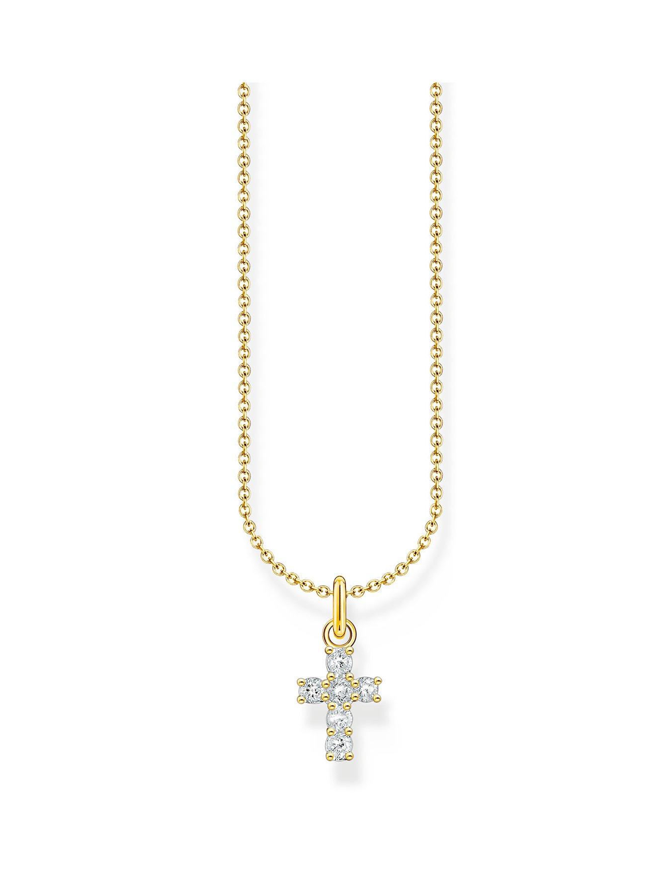 Product photograph of Thomas Sabo Cross Pendant Necklace Trendy Timeless Silver 18k Gold Plating from very.co.uk