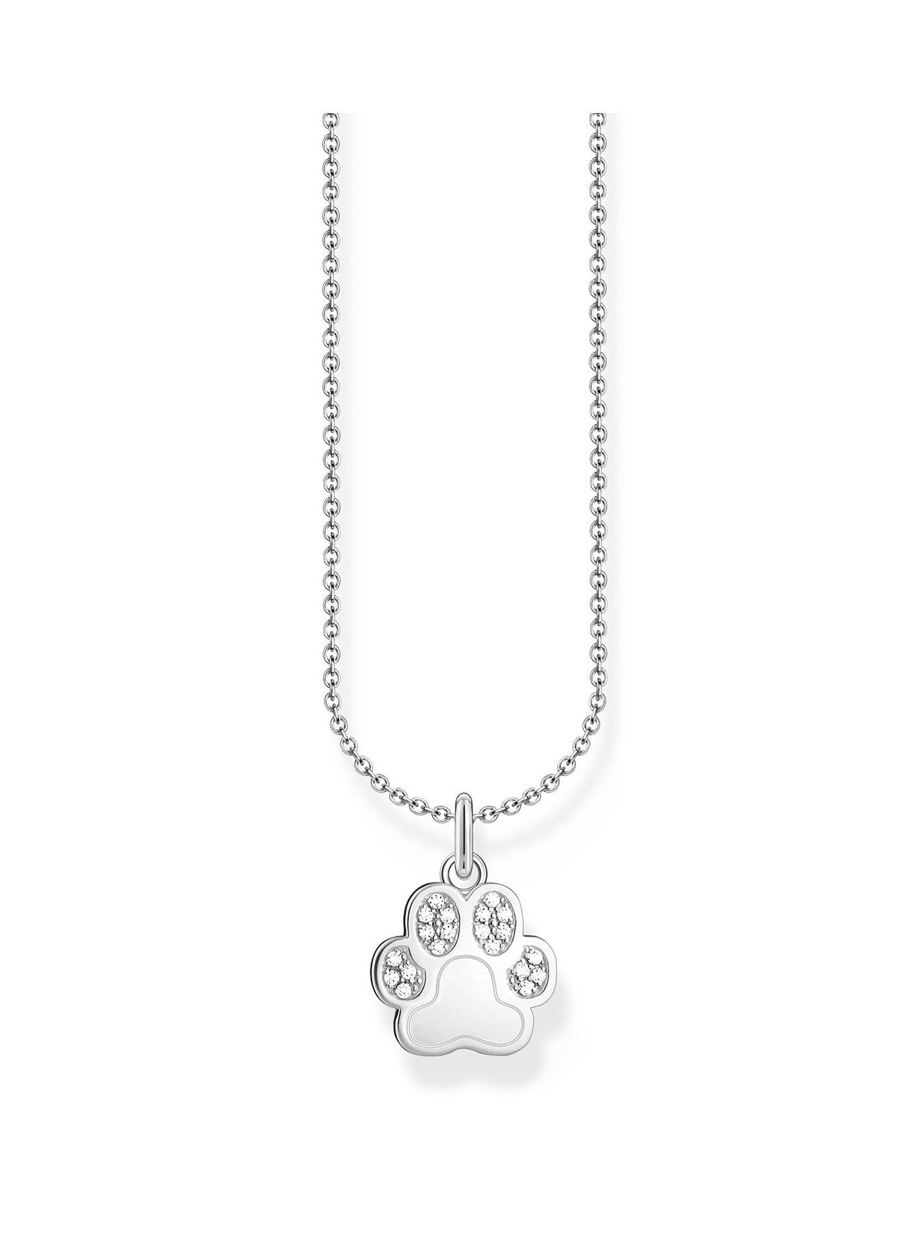 Product photograph of Thomas Sabo Paw Pendant Necklace Cute Zirconia Pav Eacute Silver from very.co.uk