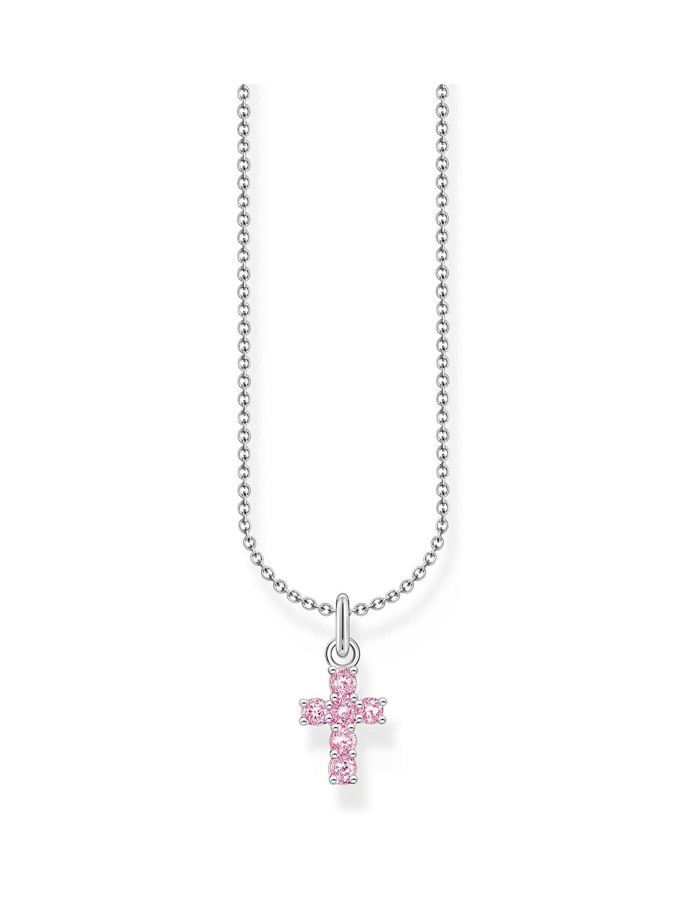 Product photograph of Thomas Sabo Cross Pendant Trendy Pink Zirconia Silver from very.co.uk