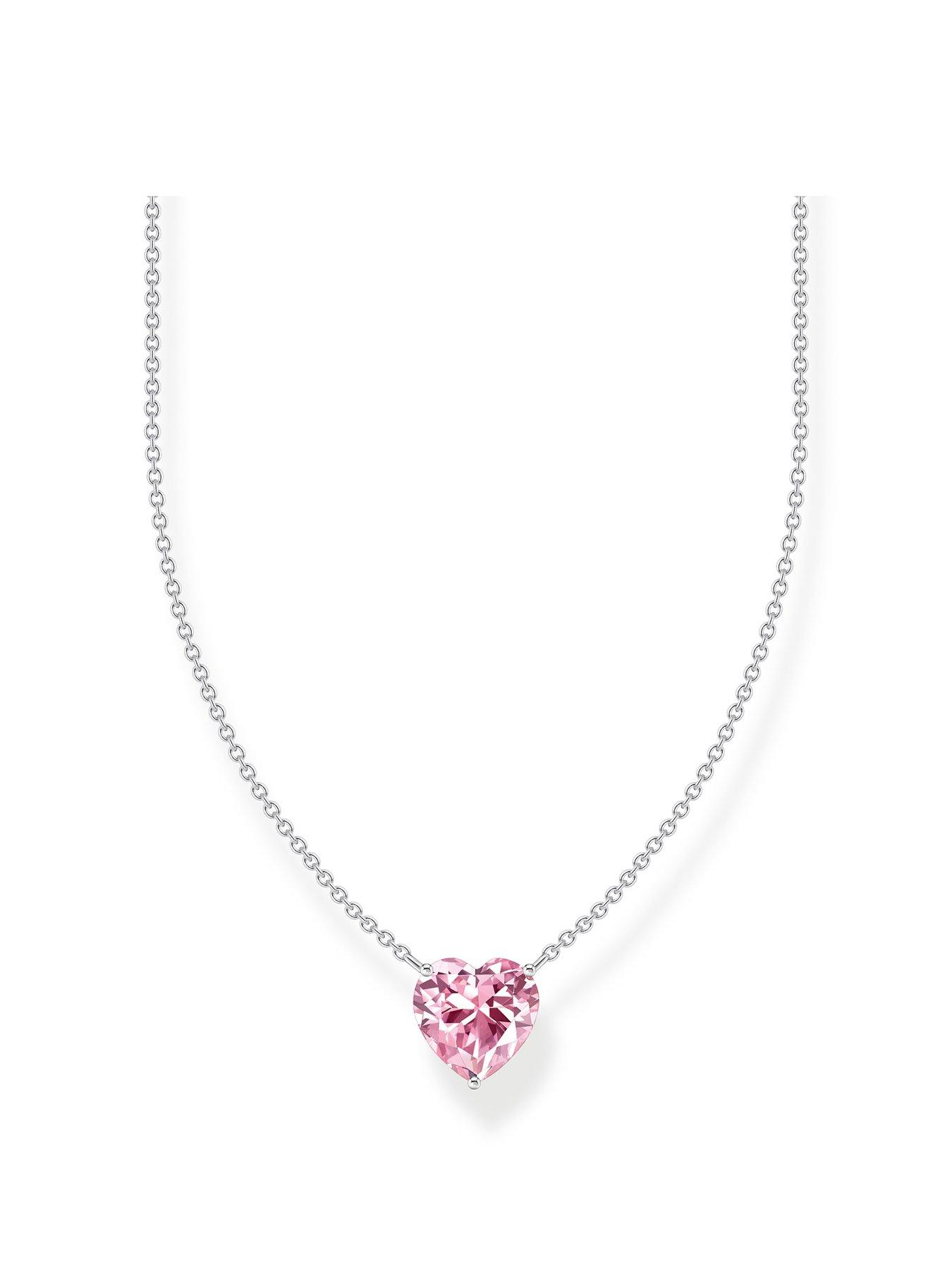Product photograph of Thomas Sabo Large Heart Pendant Romantic Pink Zirconia Silver from very.co.uk