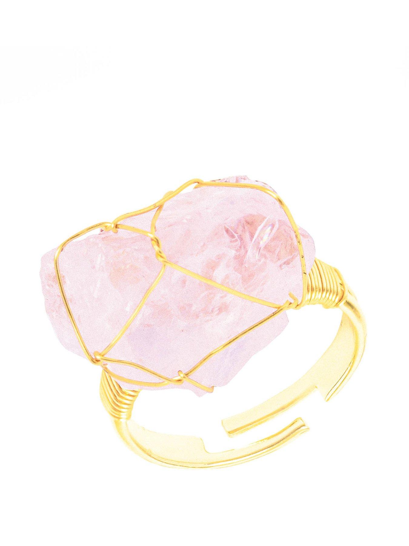 Product photograph of The Love Silver Collection Raw Stone Wire Wrap Ring - Pink from very.co.uk