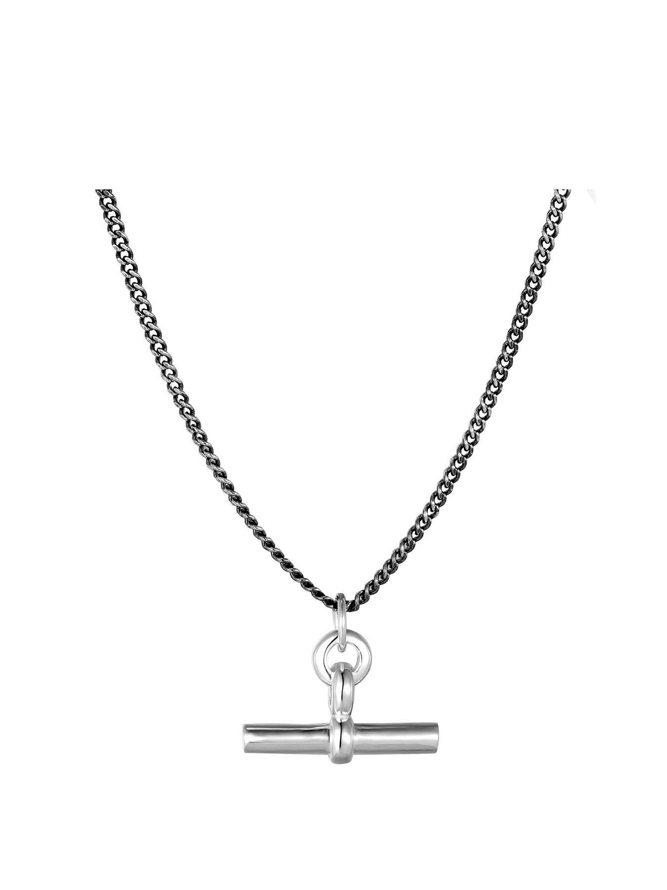 Product photograph of The Love Silver Collection Gent S Oxidised Sterling Silver Statement Bar Necklace from very.co.uk