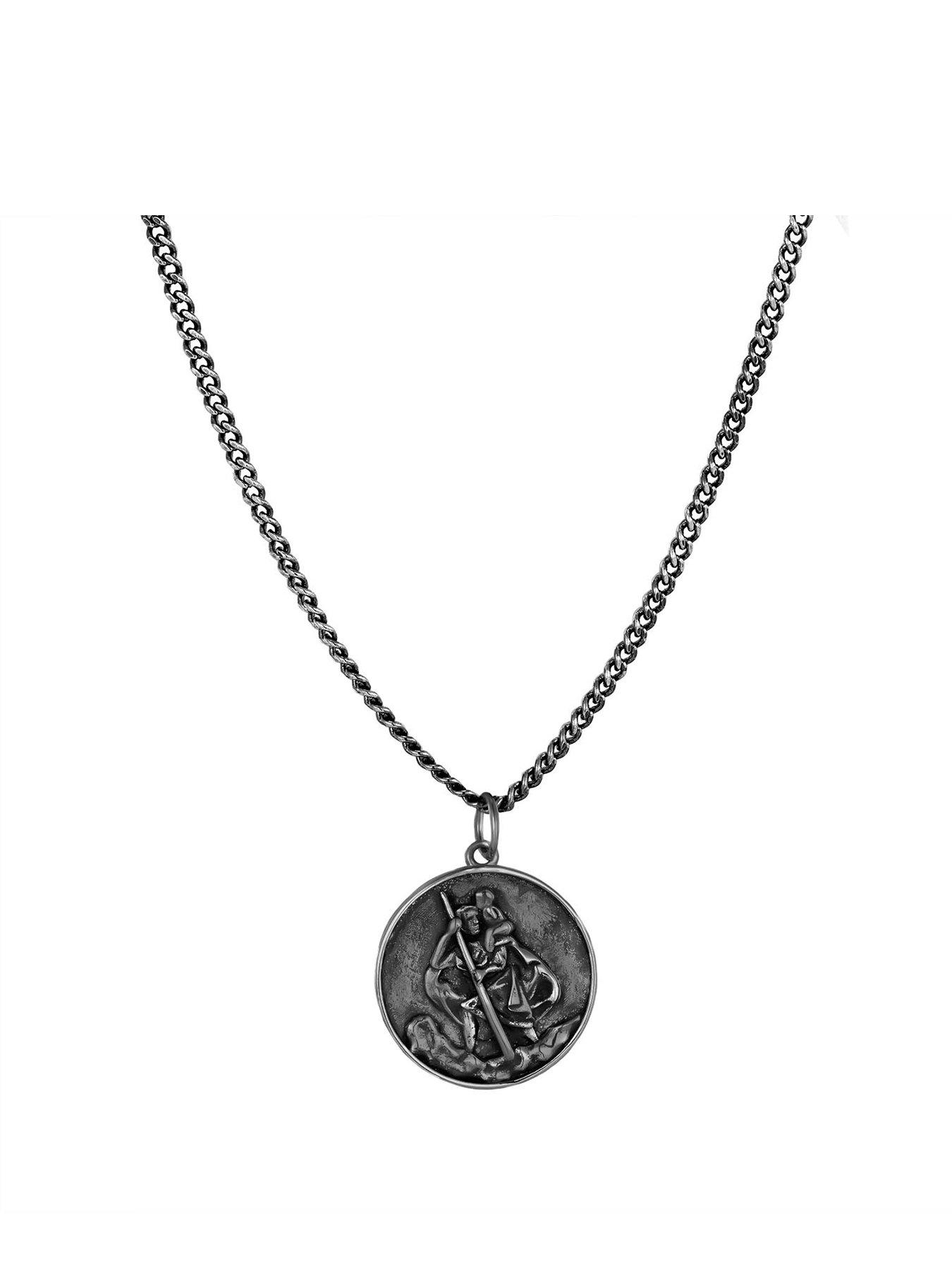 Product photograph of The Love Silver Collection Gent S Oxidised Sterling Silver St Christopher Necklace from very.co.uk