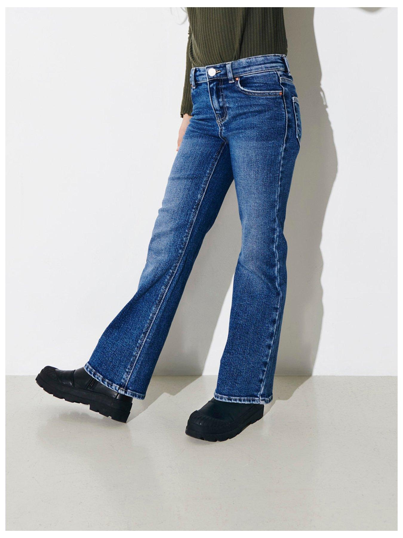 Only Kids Girls Juicy Wide Leg Jeans, Mid Wash, Size Age: 10 Years
