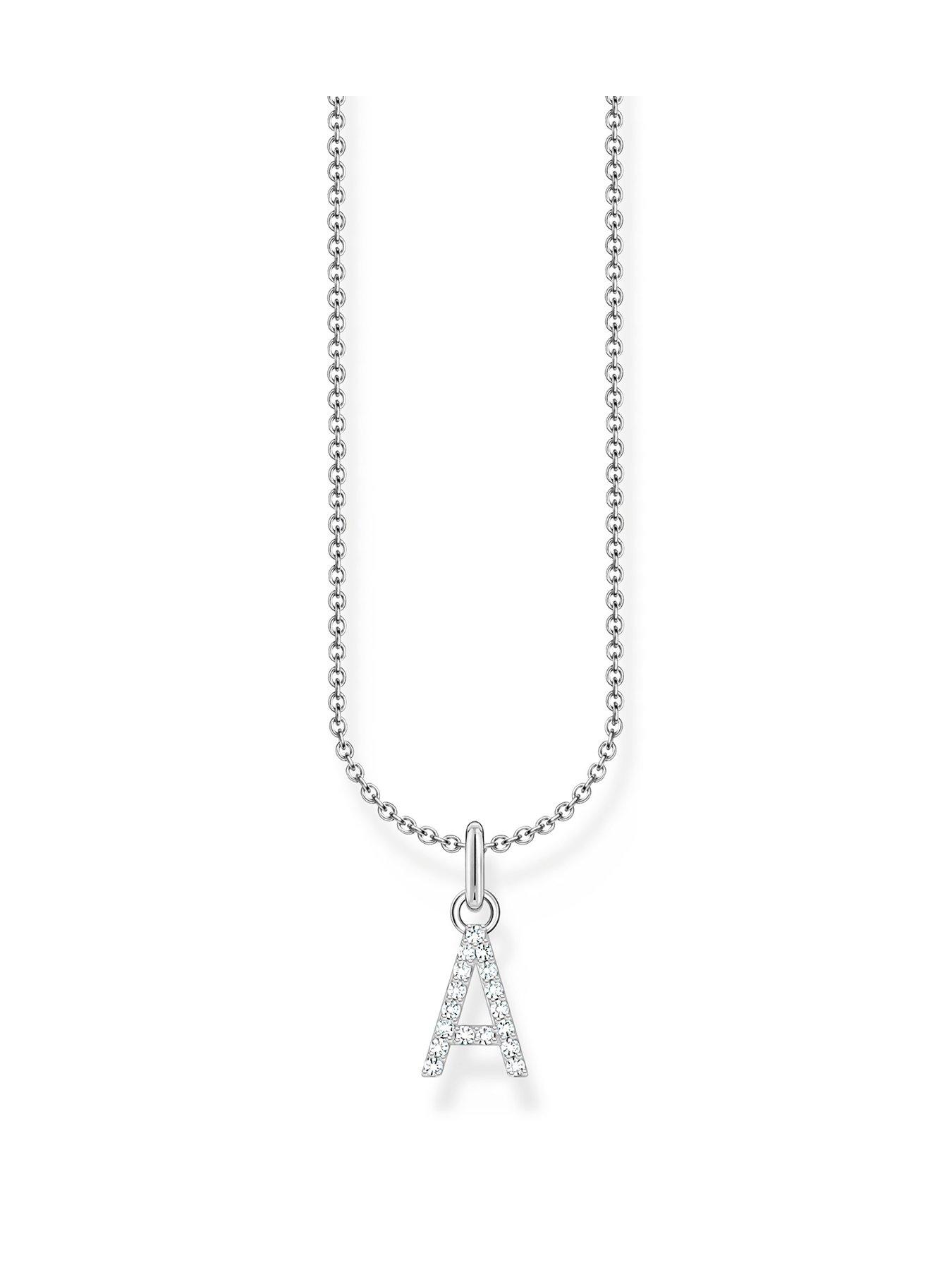 undefined Letter pendant: sparkling, filigree chain, silver