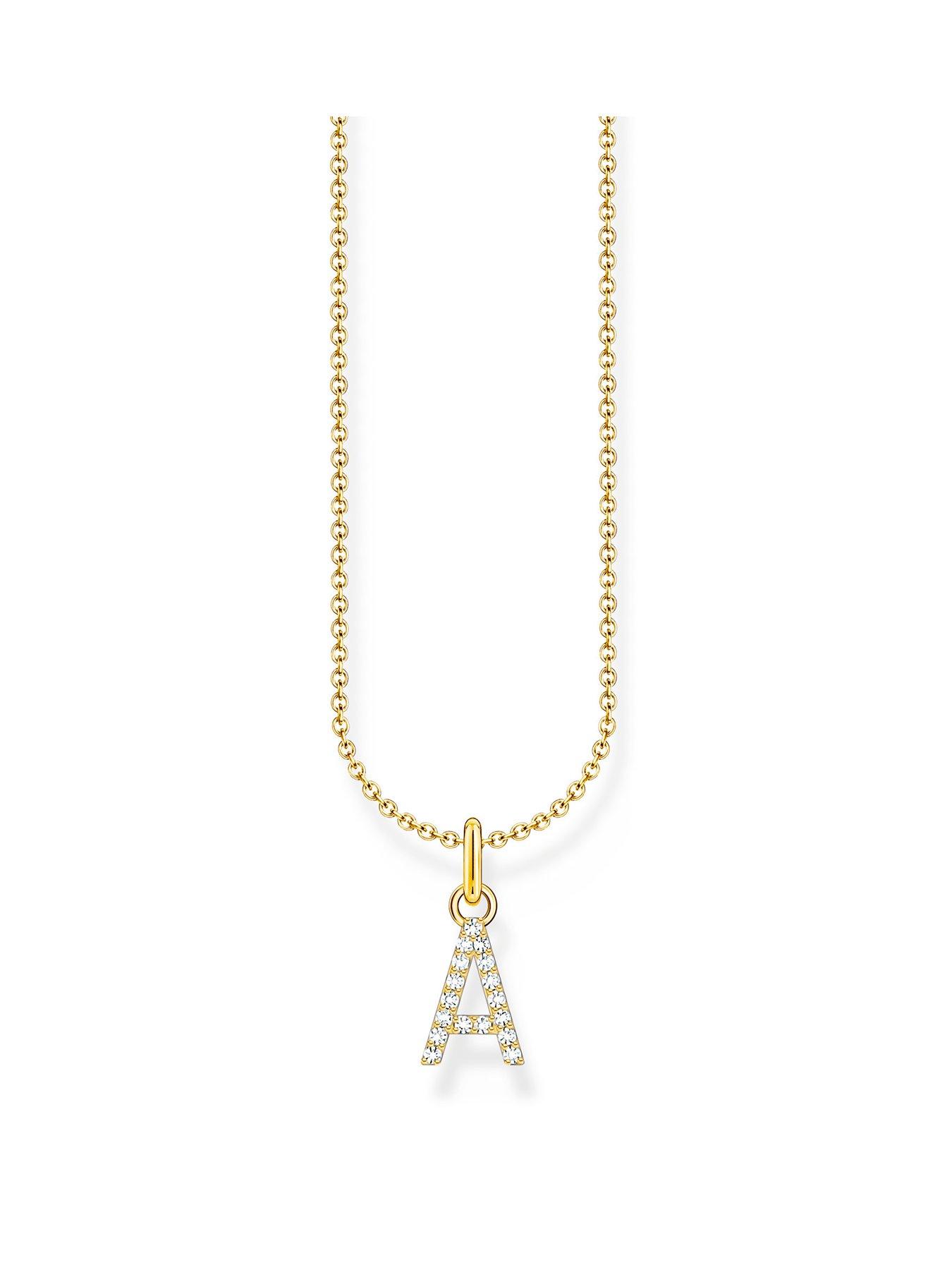 undefined Letter pendant necklace: sparkling, filigree chain, silver, 18k gold plating