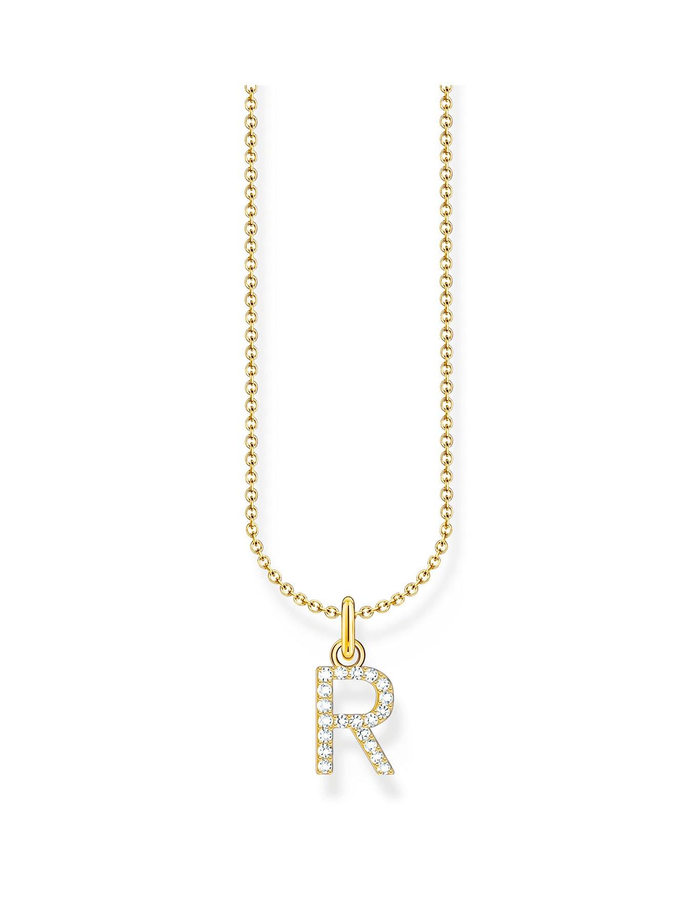 Thomas Sabo Letter pendant necklace: sparkling, filigree chain, silver, 18k gold plating