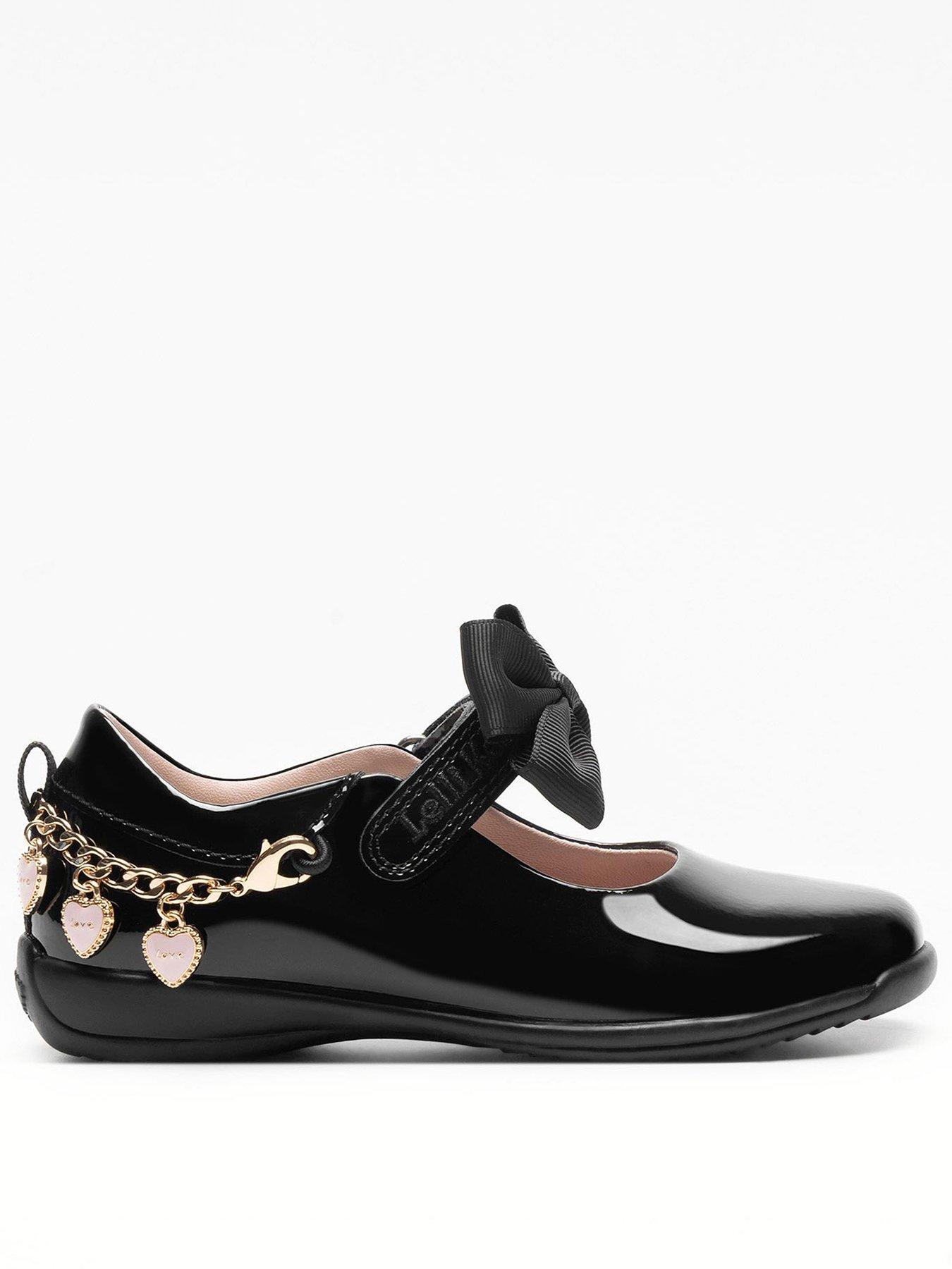 undefined Annie Bracelet Removeable Bow Patent School Shoe - Black
