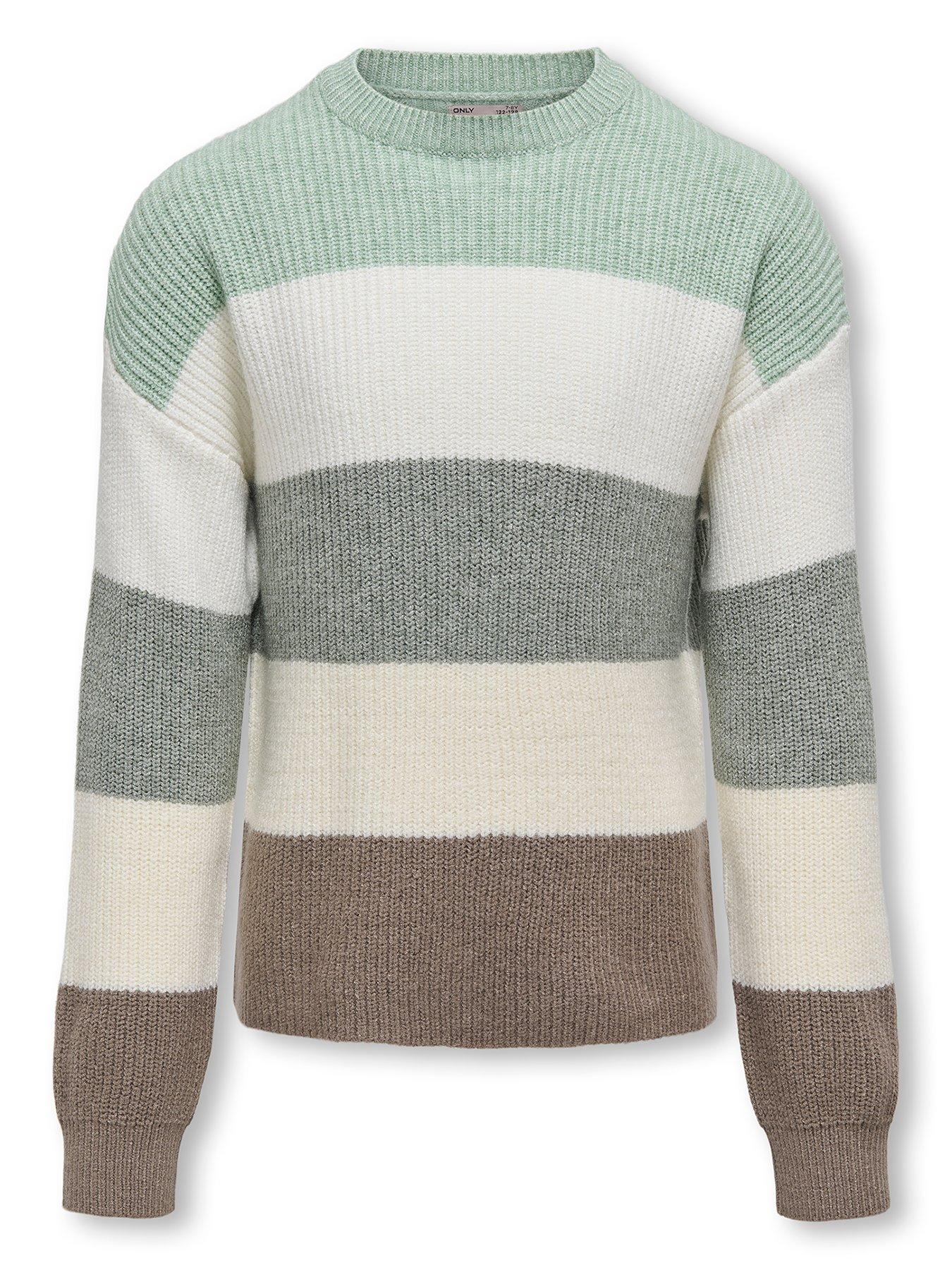 undefined Girls Striped Knitted Jumper - Silt Green