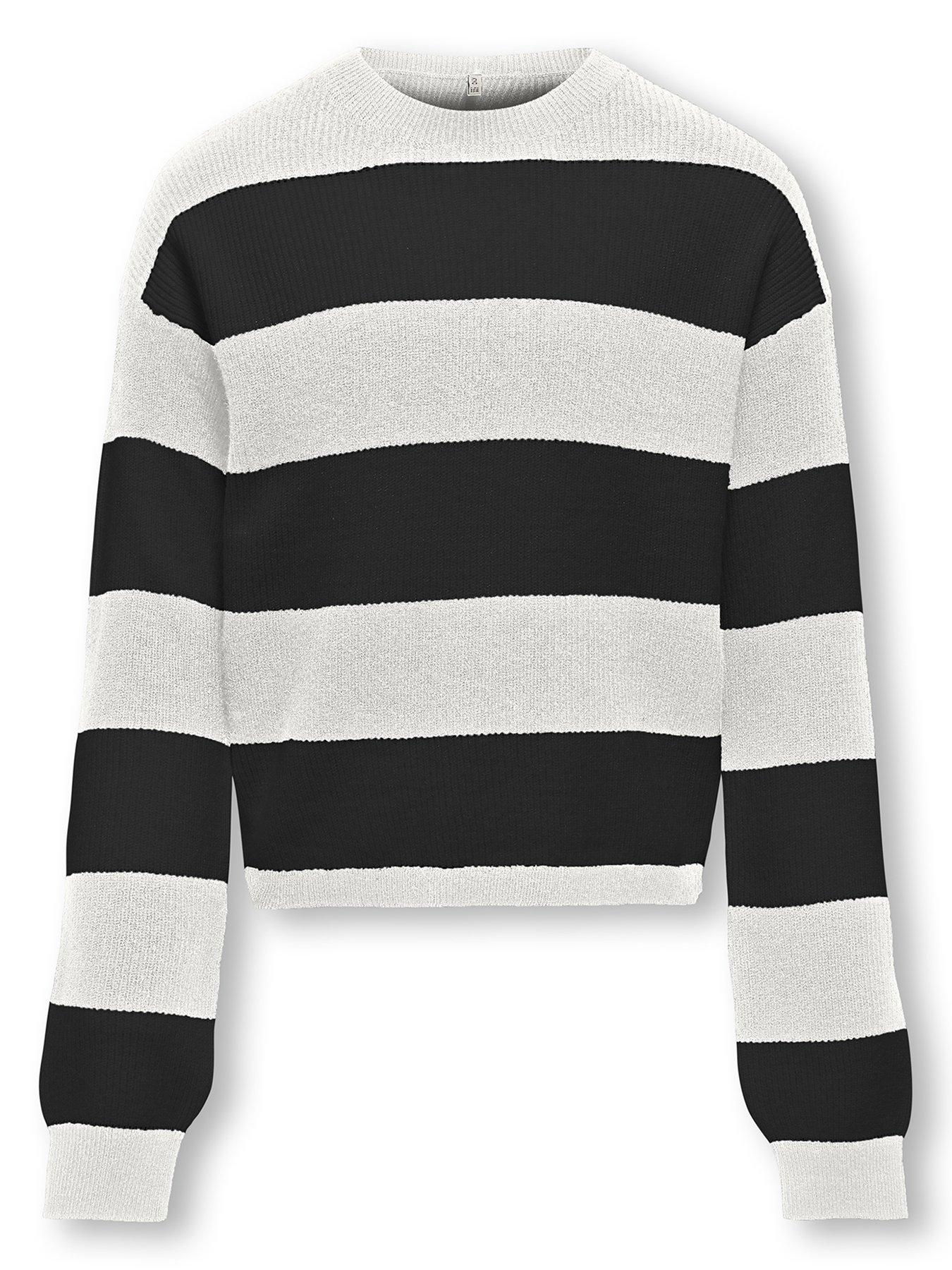 undefined Girls Wide Striped Knitted Jumper - White/black
