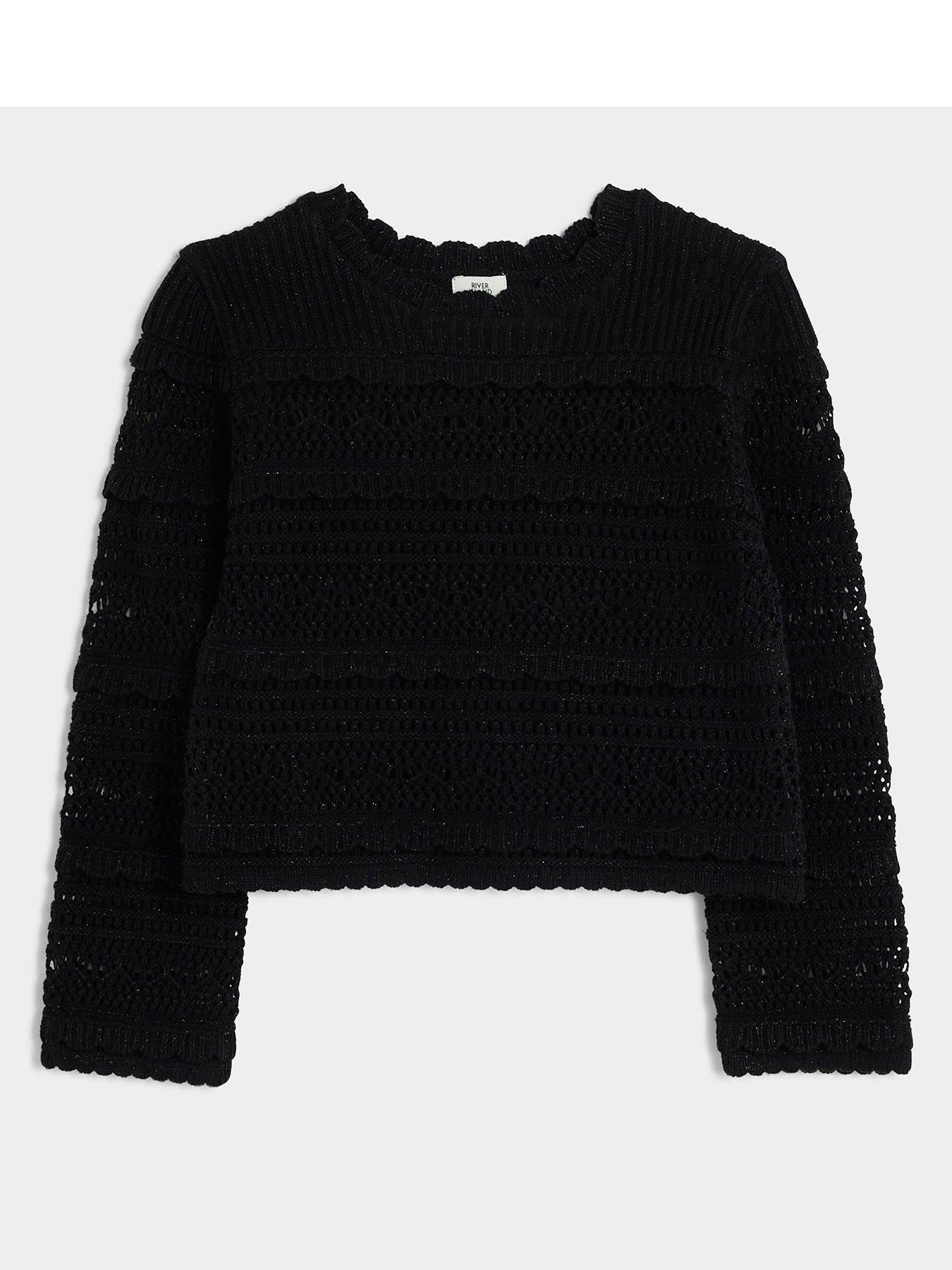 undefined Girls Crochet Metallic Jumper - Black