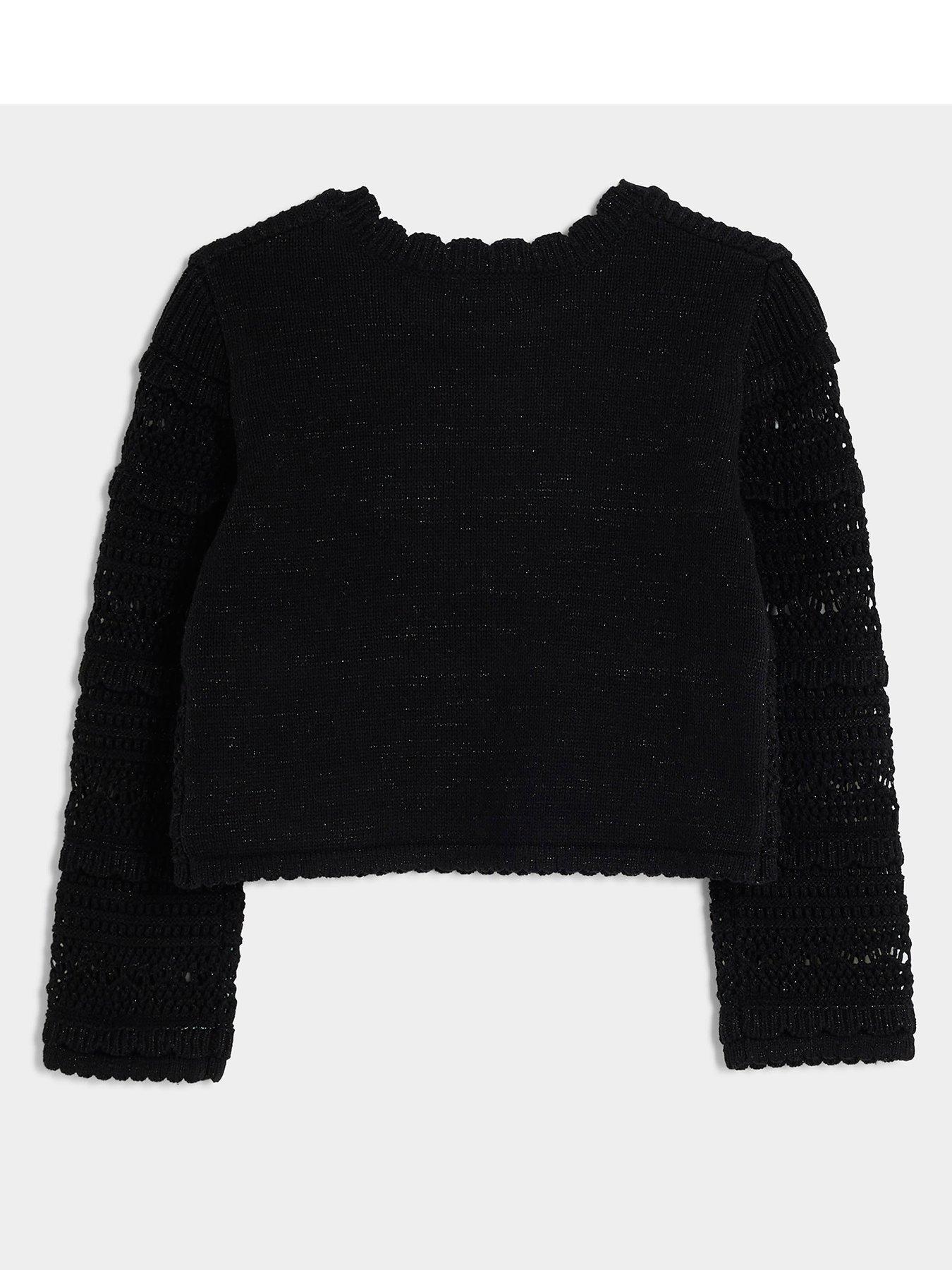 Image 2 of 4 of River Island Girls Crochet Metallic Jumper - Black