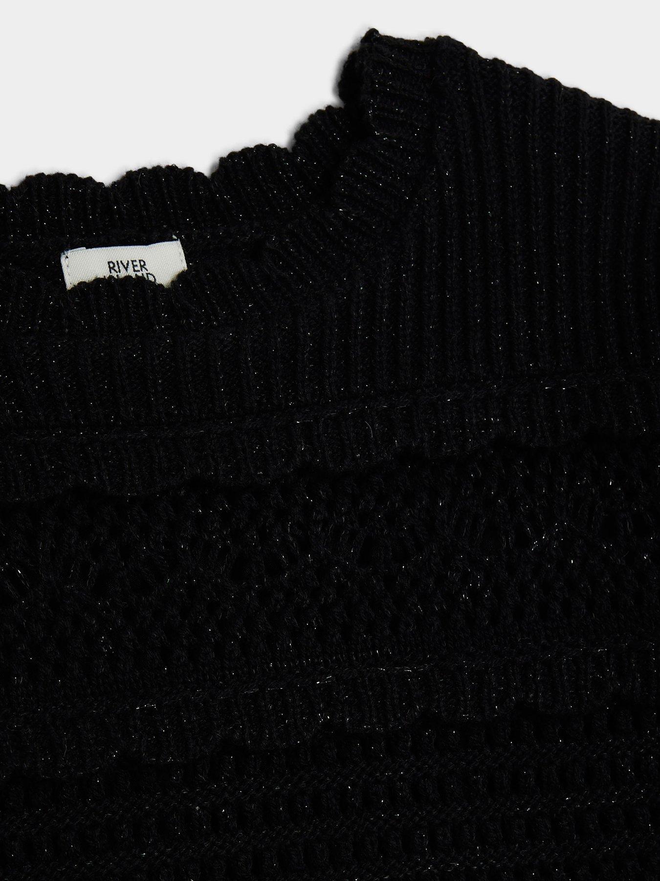 Image 3 of 4 of River Island Girls Crochet Metallic Jumper - Black