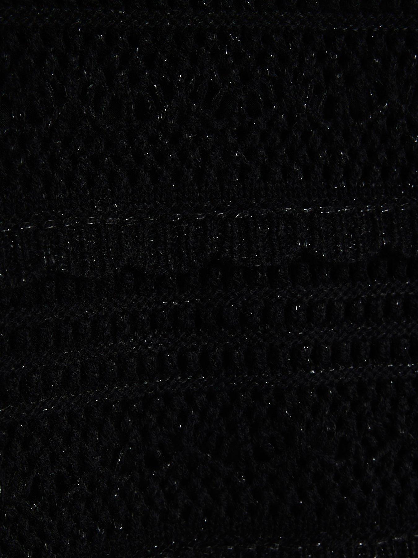 Image 4 of 4 of River Island Girls Crochet Metallic Jumper - Black