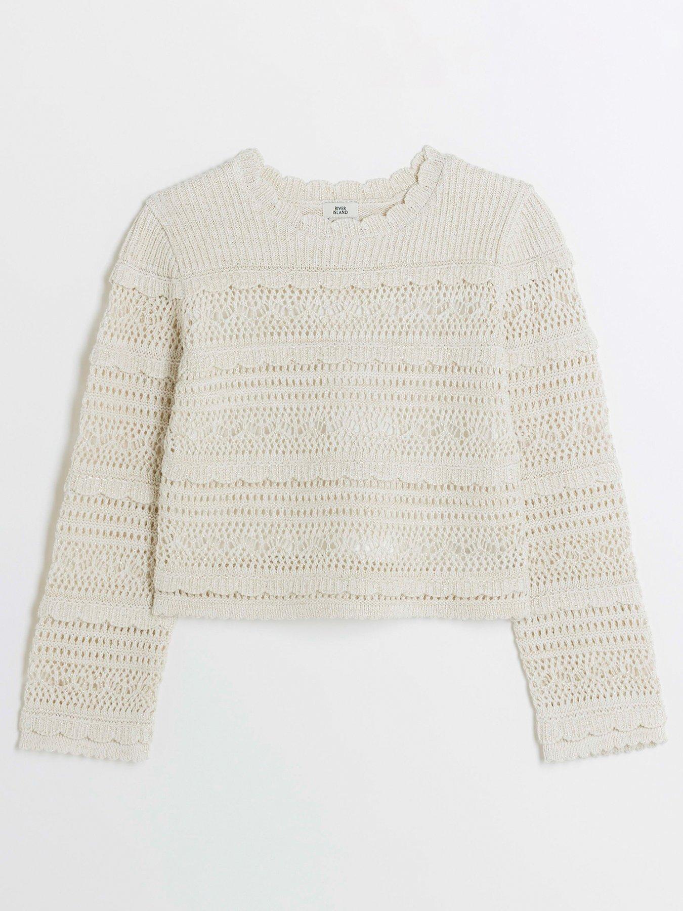 undefined Girls Crochet Metallic Jumper - Cream