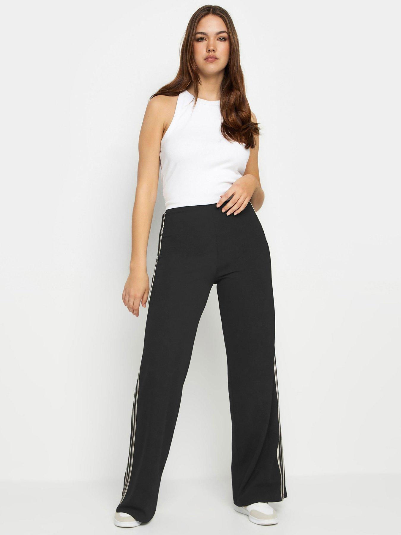 Tall Wide Leg Striped Trousers Black