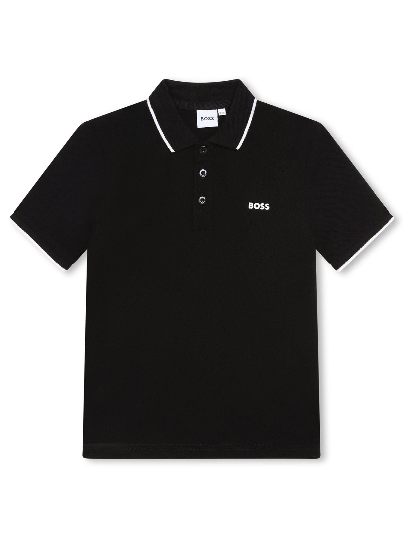 BOSS Boys Short Sleeve Logo Polo, Black, Size 8 Years