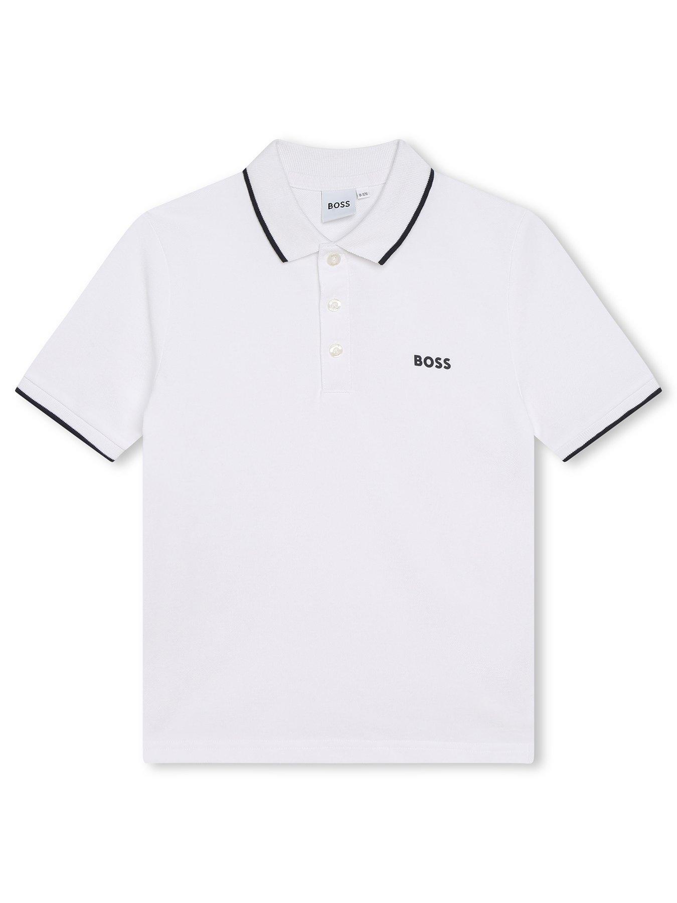 BOSS Boys Short Sleeve Logo Polo, White, Size 8 Years