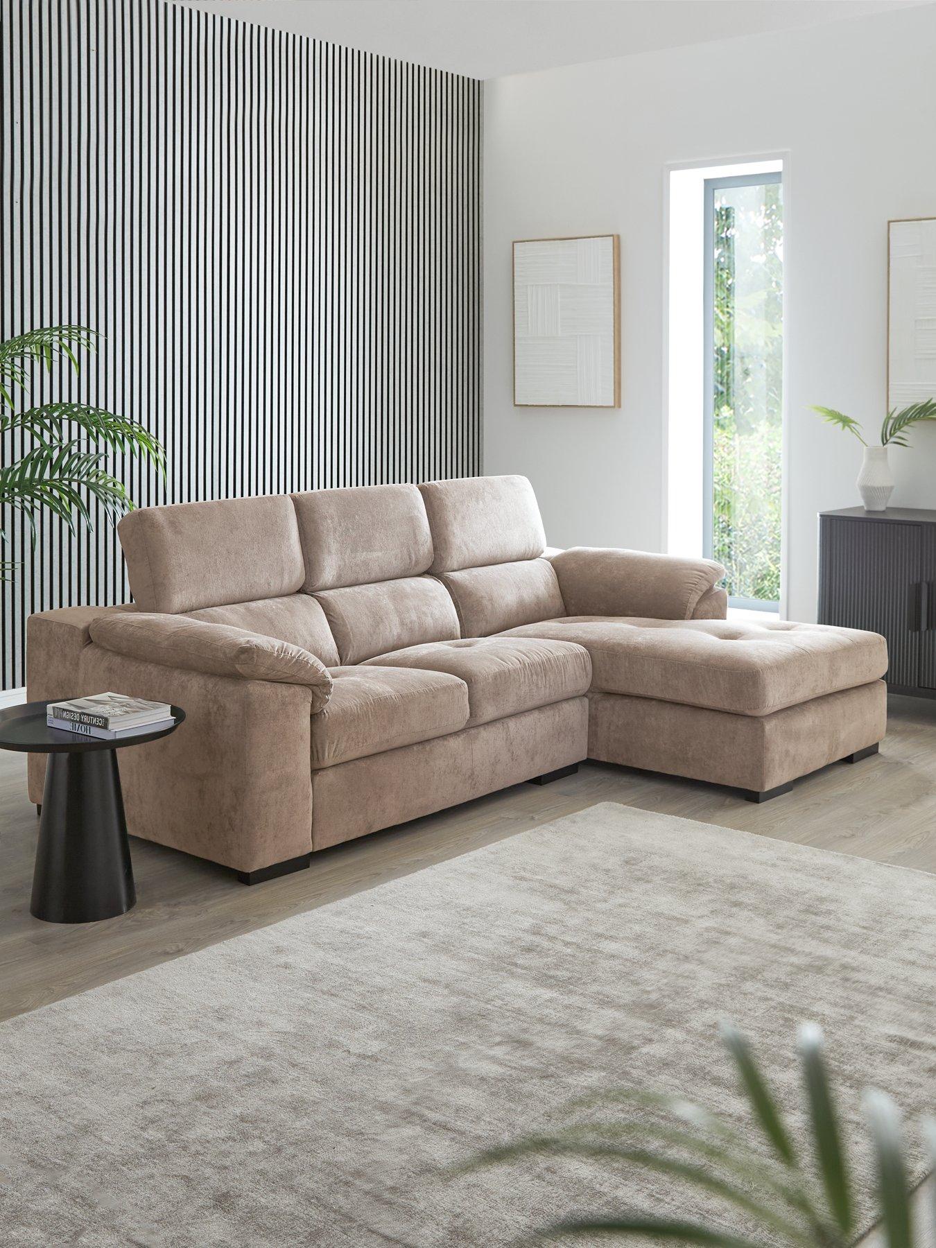 The Very Collection Brady Right Hand 3 Seater Fabric Chaise Sofa - Grey/Walnut - FSC Certified
