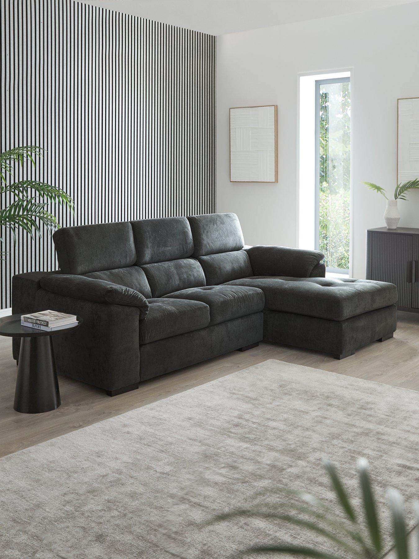 The Very Collection: Brady Right Hand 3 Seater Fabric Chaise Sofa - Grey/Walnut - FSC Certified