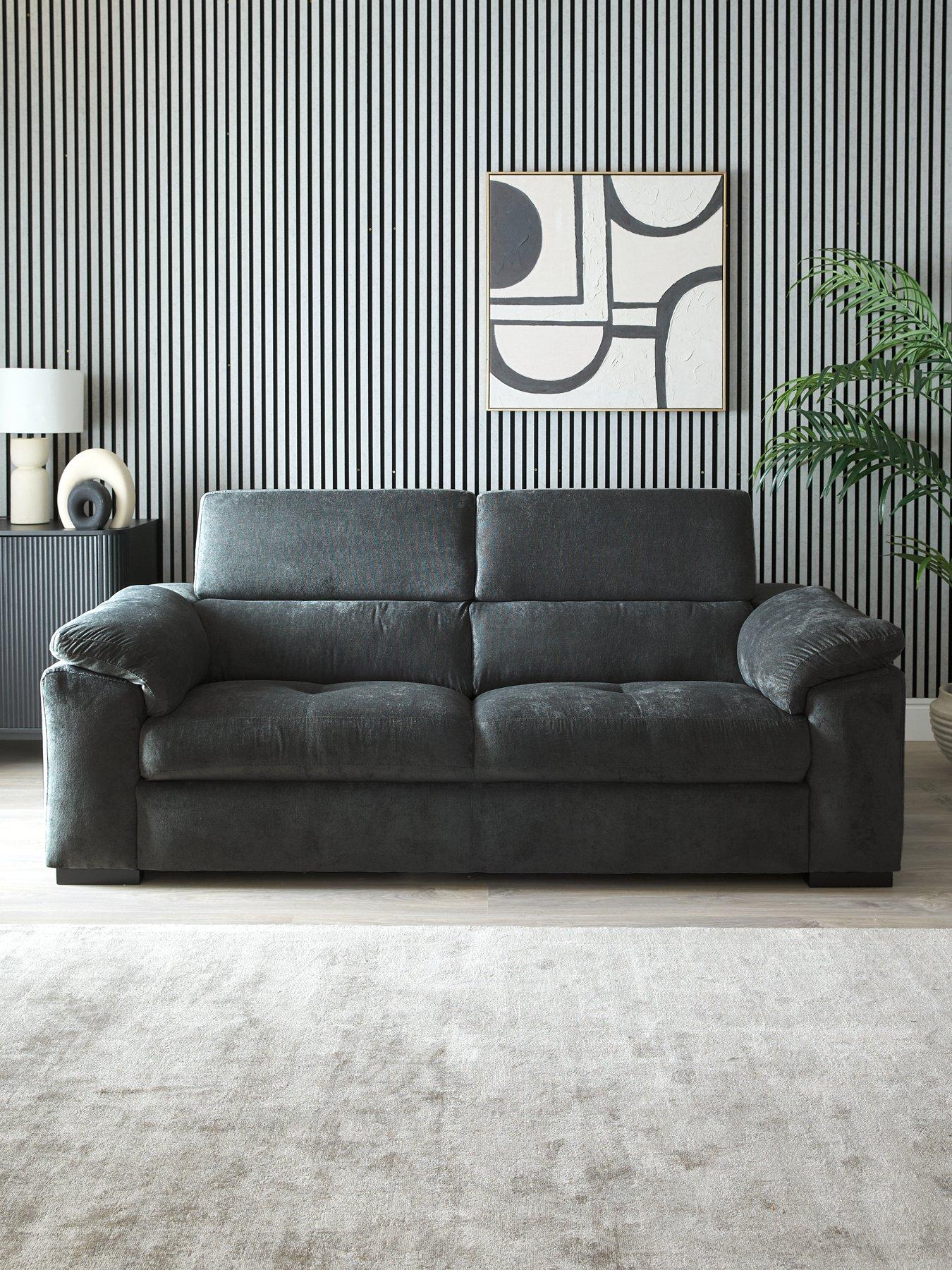 The Very Collection: Brady 3 Seater Fabric Sofa - Grey/Walnut - FSC Certified