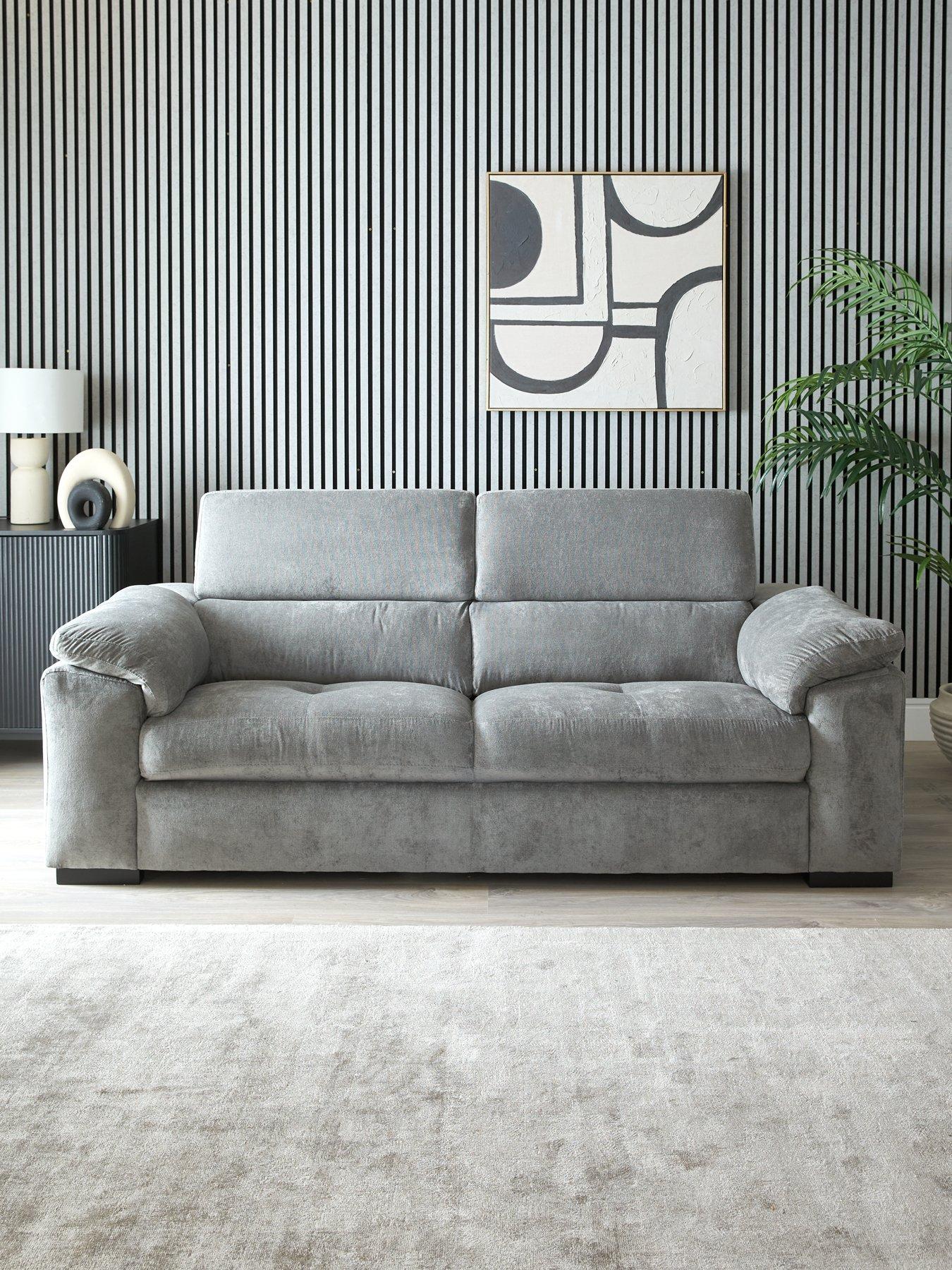 The Very Collection Brady 3 Seater Fabric Sofa - Grey/Walnut - FSC Certified