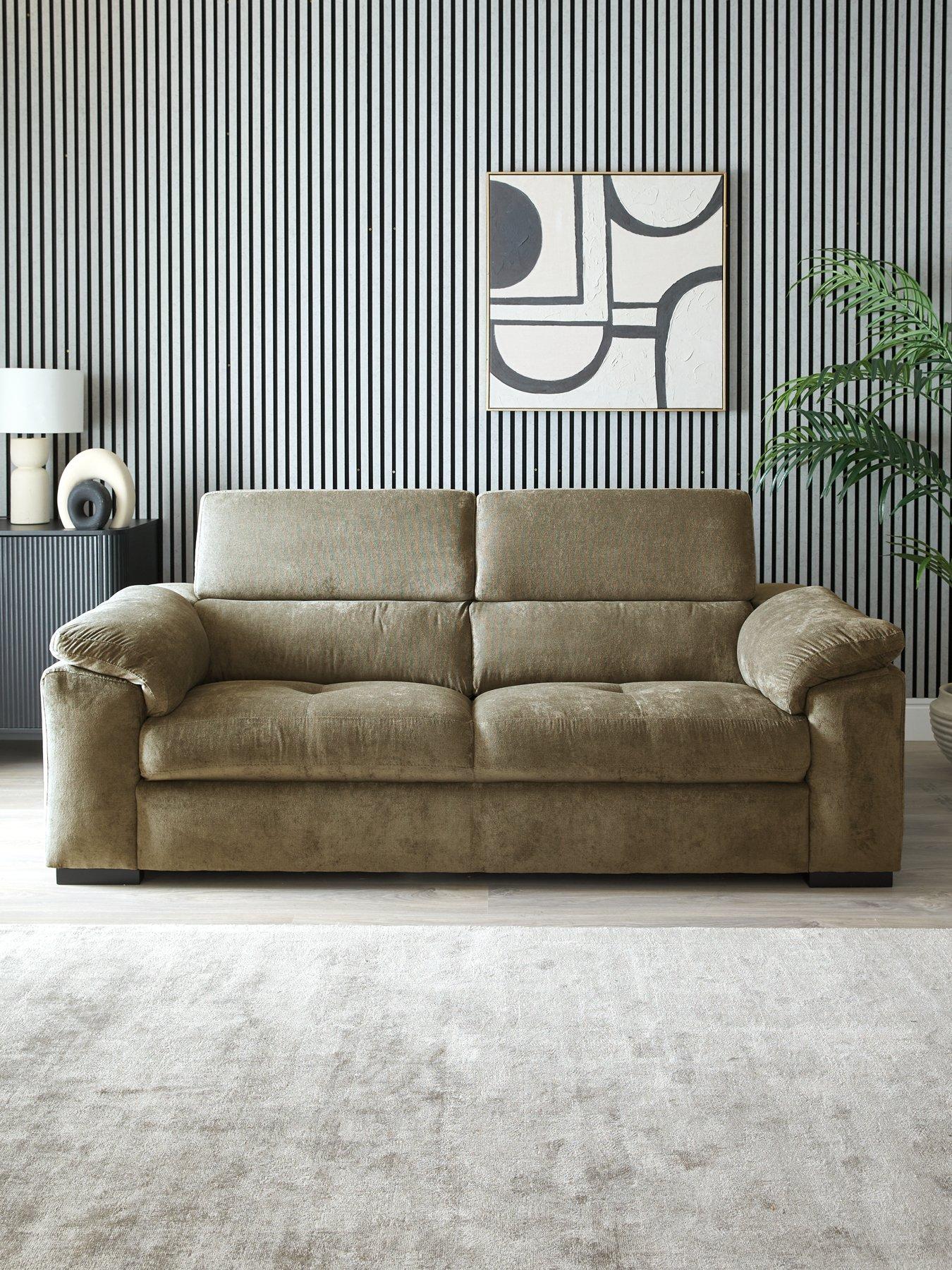 The Very Collection Brady 3 Seater Fabric Sofa - Grey/Walnut - FSC Certified