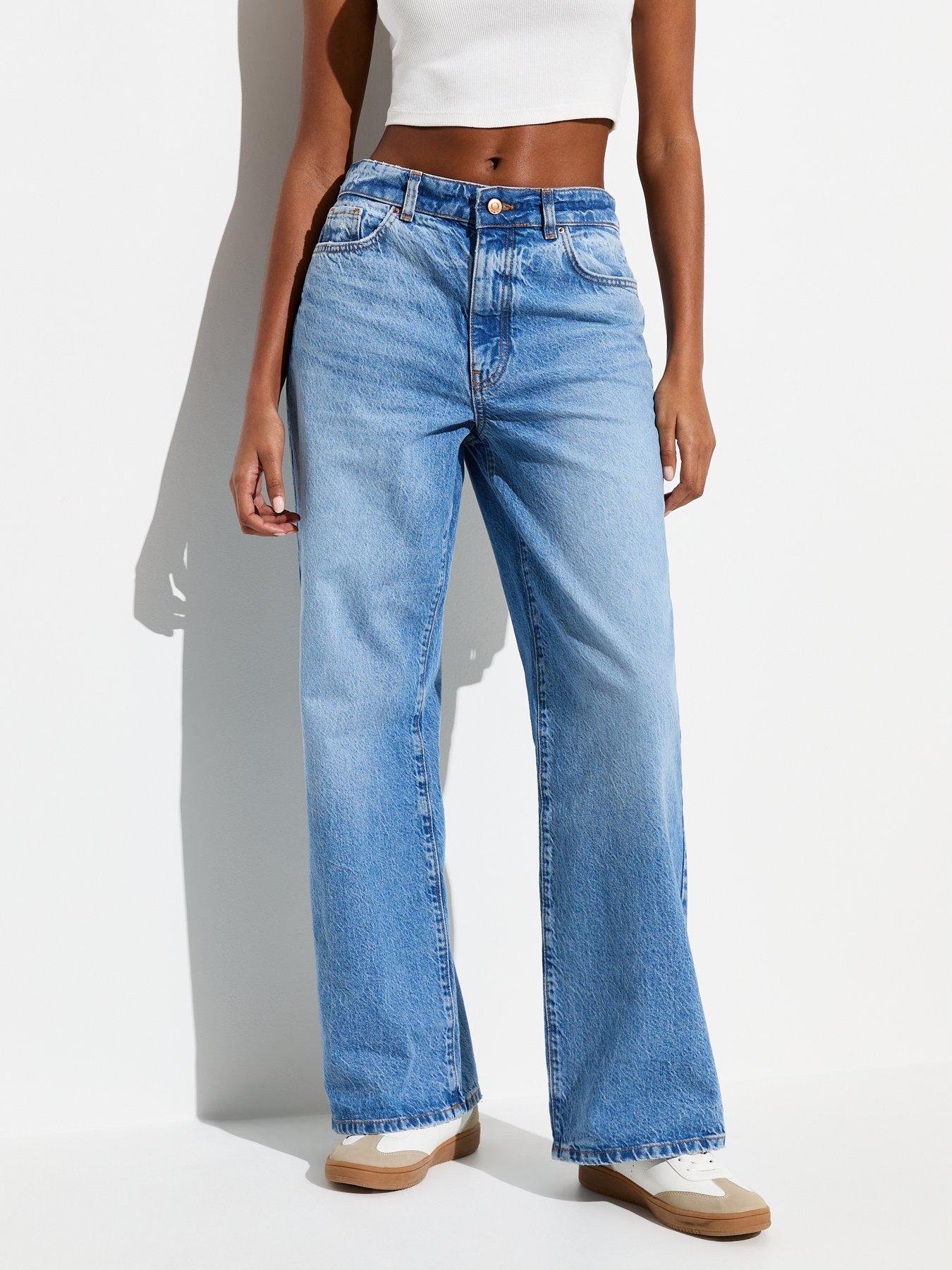 undefined Blue Mid-rise Slouchy Wide Leg Jeans