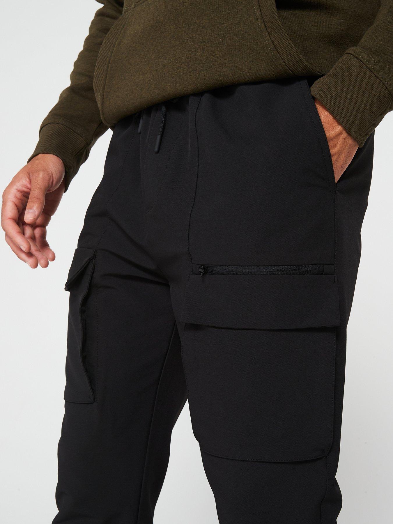 Very Man Zip Pocket Cargo Trousers Black Very