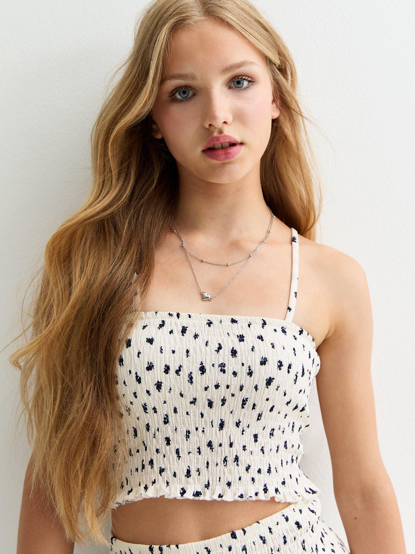 New Look 915 Girls White Floral Print Shirred Bandeau Top | Very.co.uk