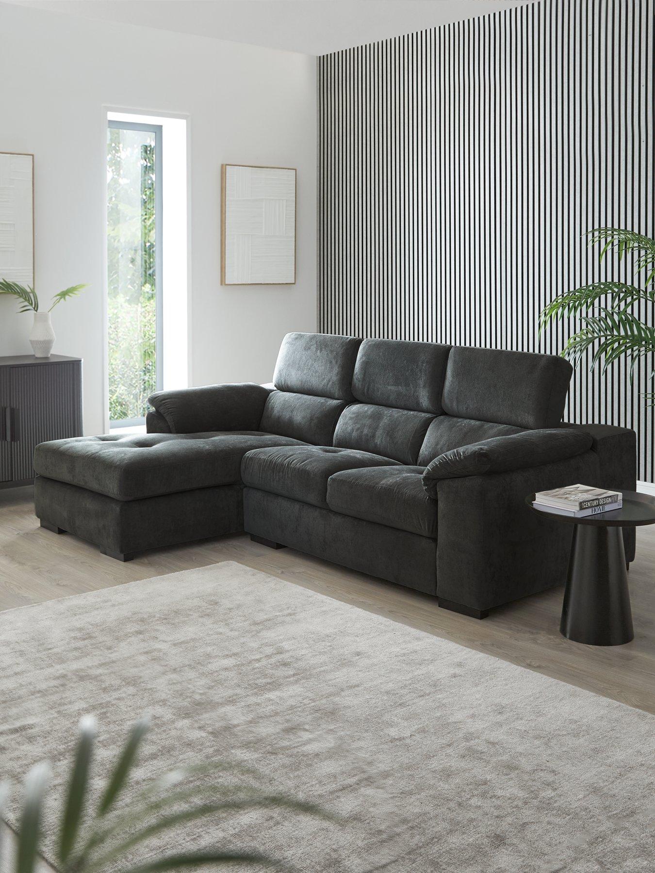 The Very Collection: Brady left Hand 3 Seater Fabric Chaise Sofa - Grey/Walnut - FSC Certified