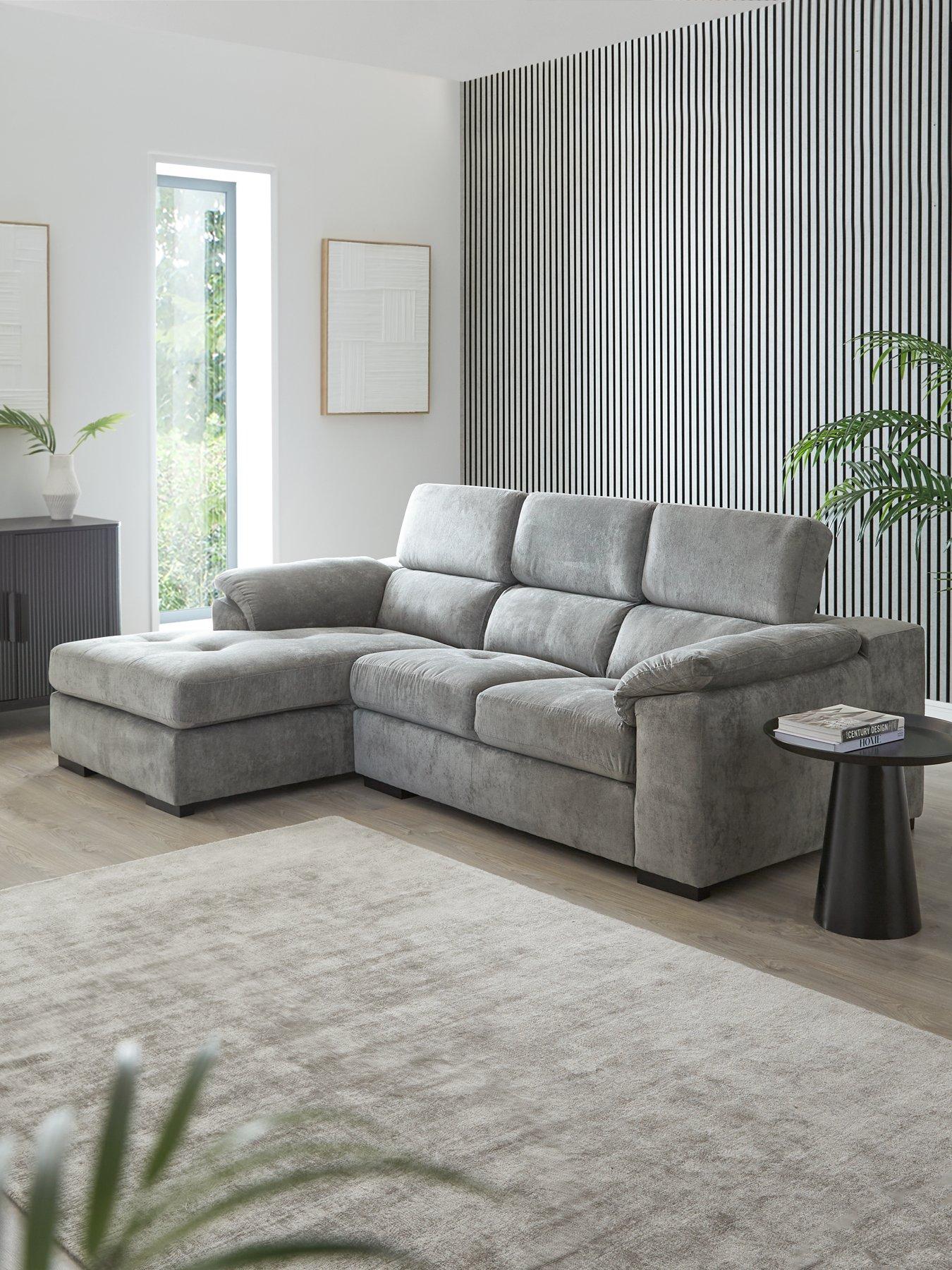 Very Home Brady left Hand 3 Seater Fabric Chaise Sofa - Grey/Walnut - FSC Certified