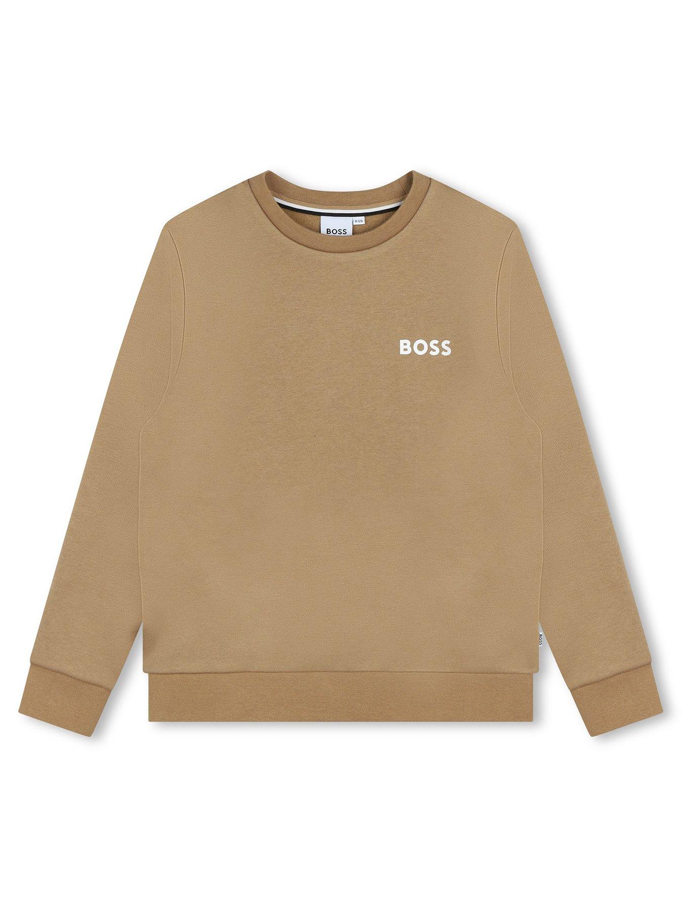 undefined Boys Logo Crew Neck Sweat Top - Beige