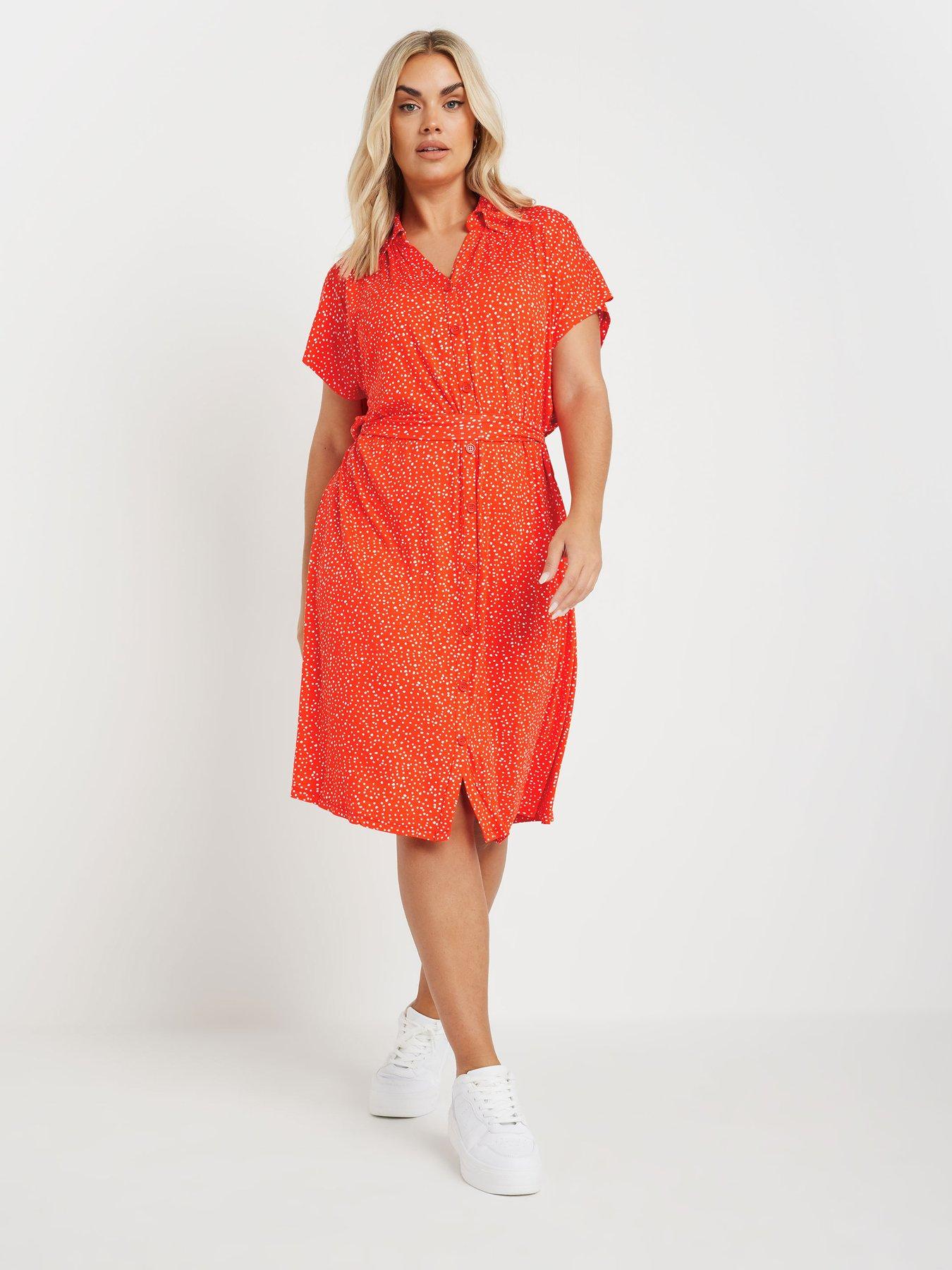 undefined Curve Dot Print Dress - Orange