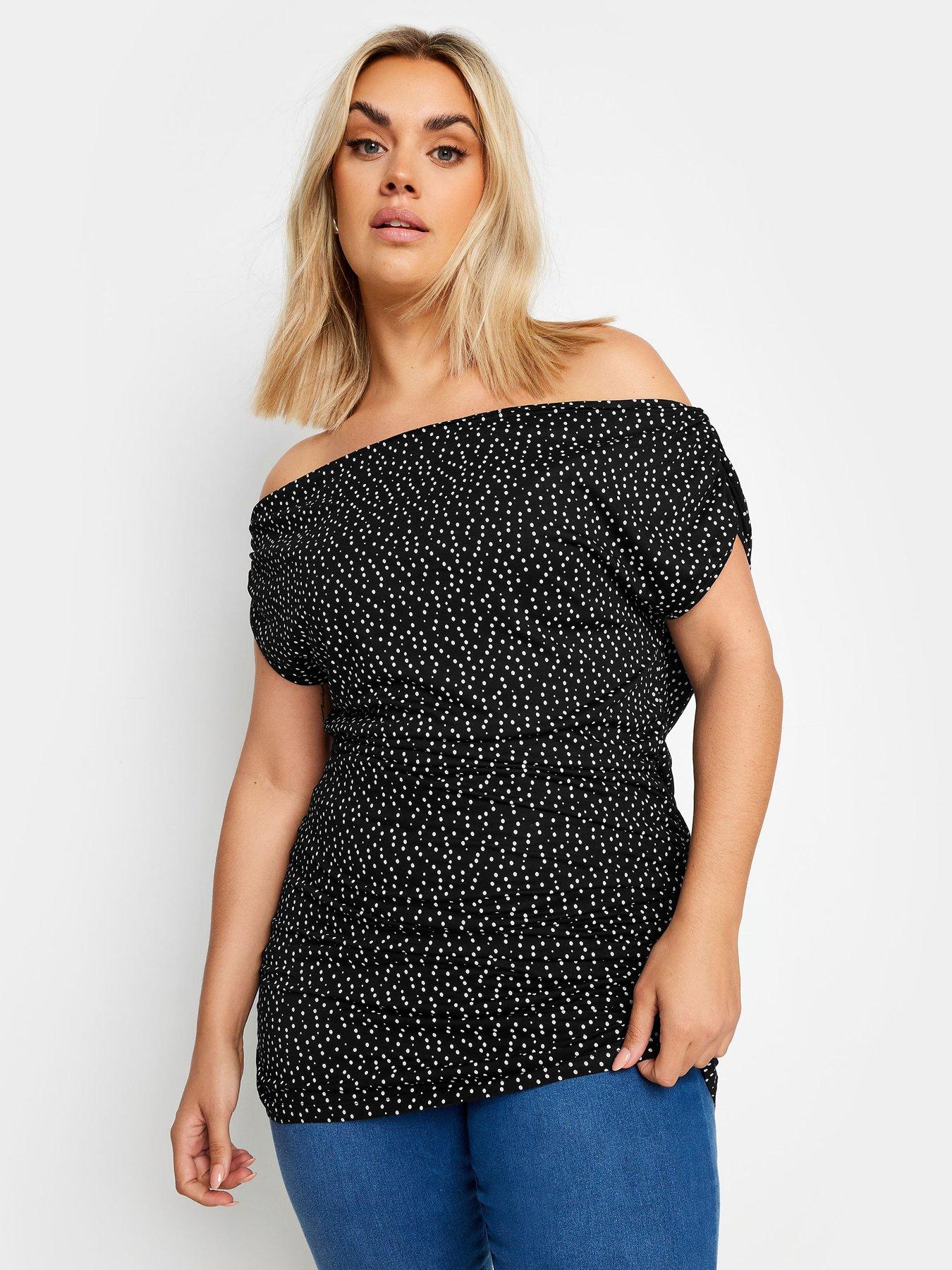 Yours Curve Dot Print Vest Top, Black, Size 22-24, Women