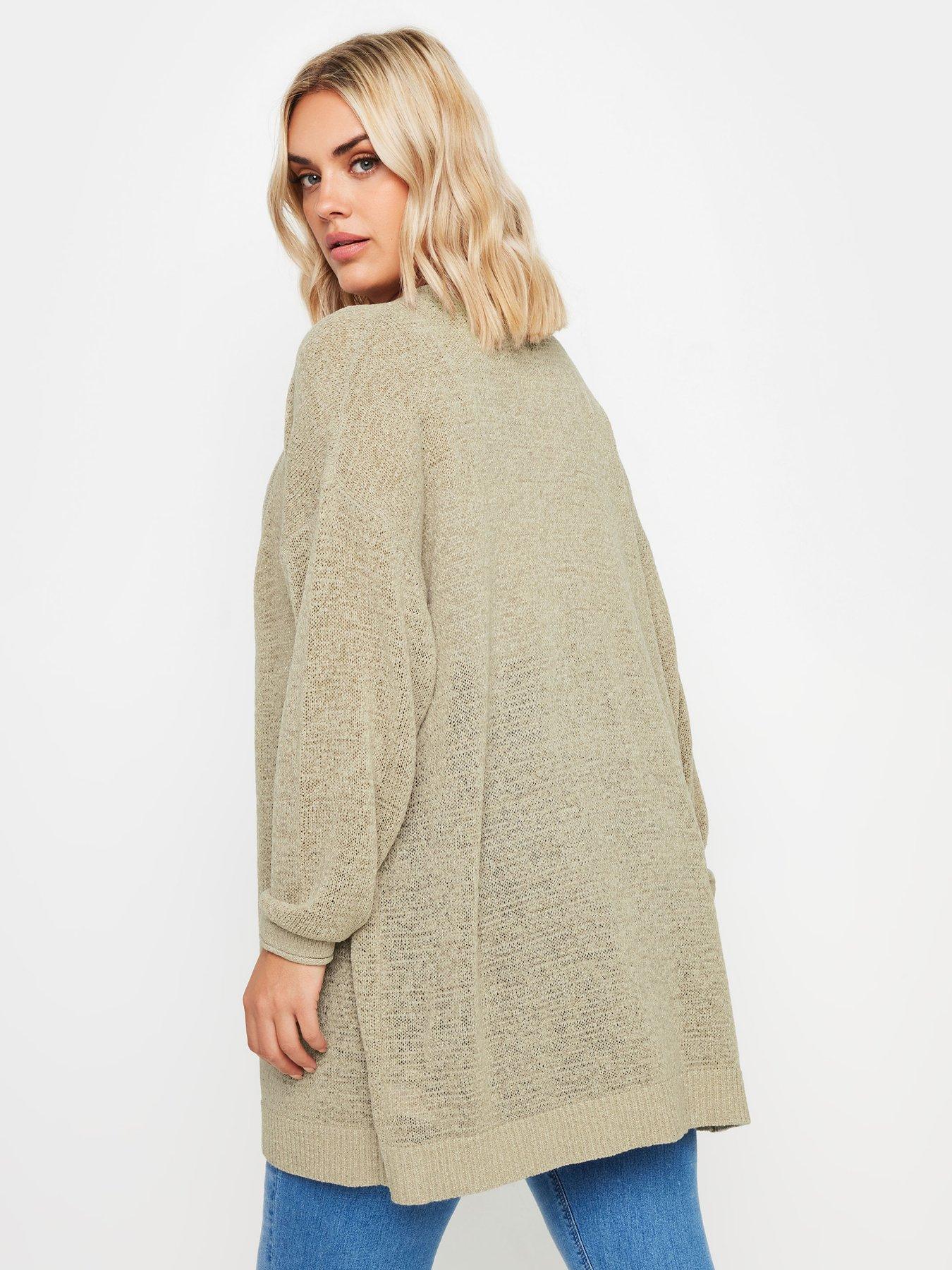 Beige Oversized Midi Cardigan 1pc Women'S Elegant Polyester Midi