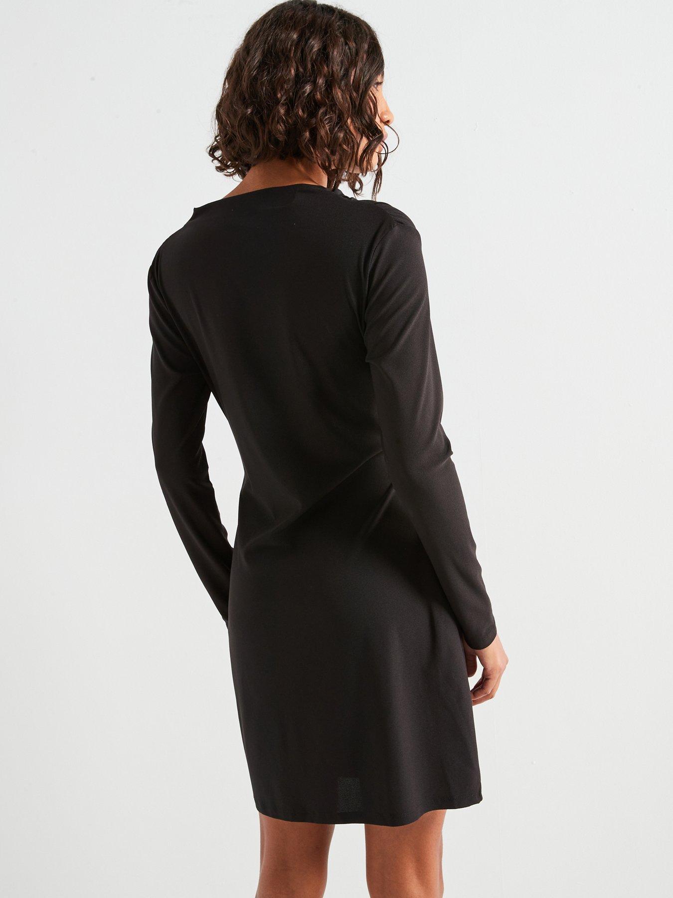 Image 2 of 4 of Vero Moda Long Sleeve Mini Boat Neck Dress - Black