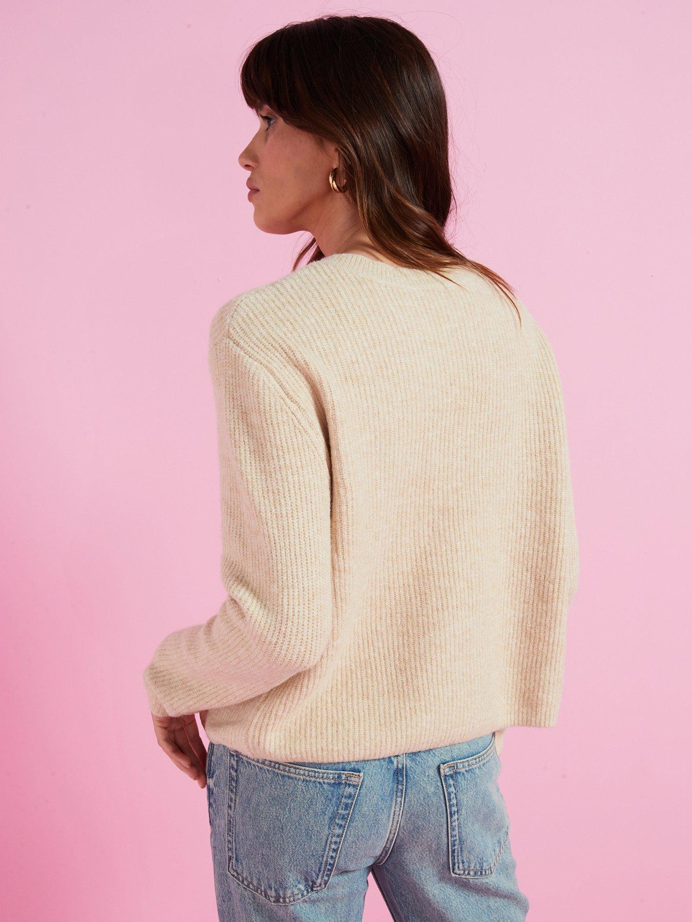 Image 2 of 6 of PIECES Reversible Tie Knitted Cardigan&nbsp;- Cream