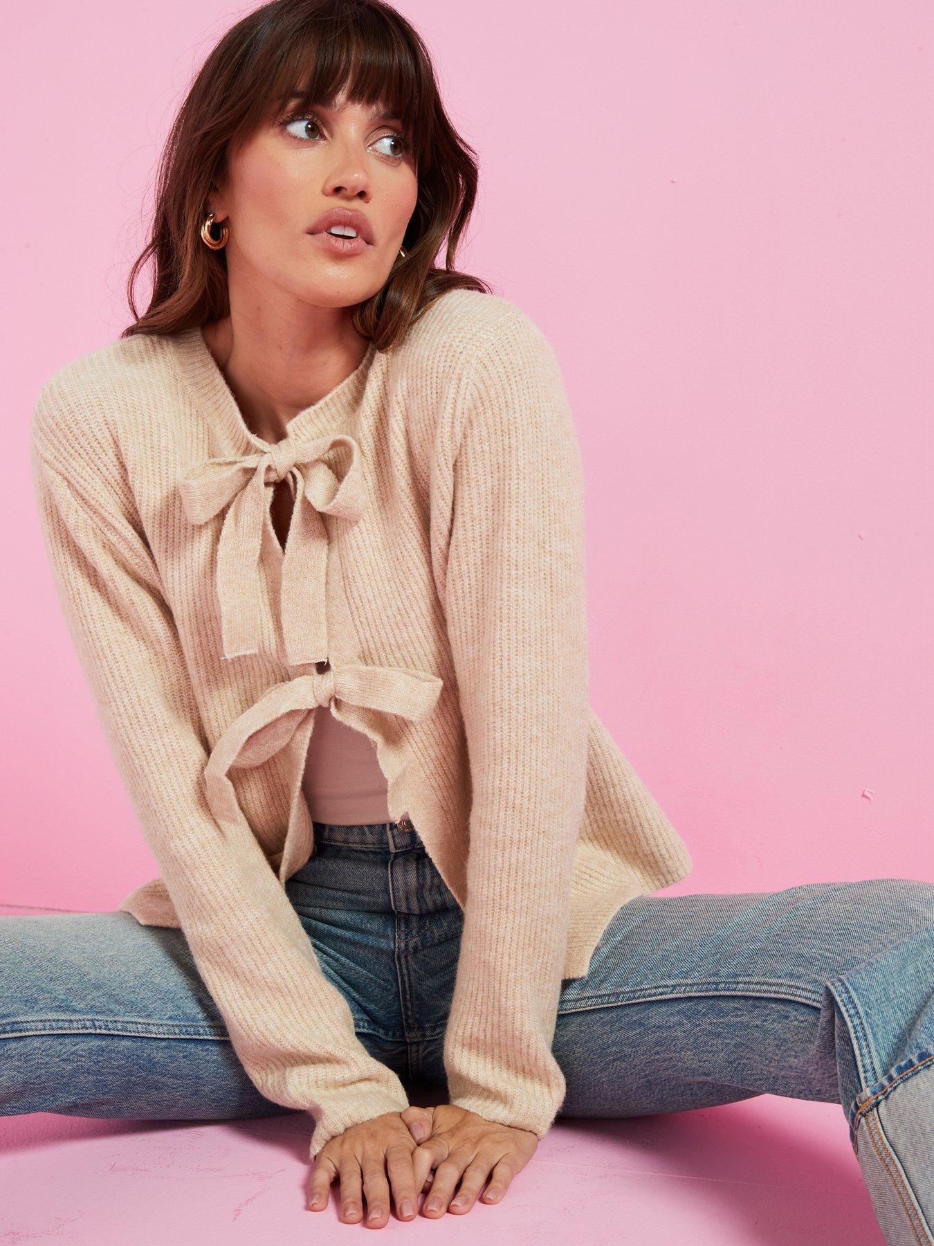 Image 6 of 6 of PIECES Reversible Tie Knitted Cardigan&nbsp;- Cream