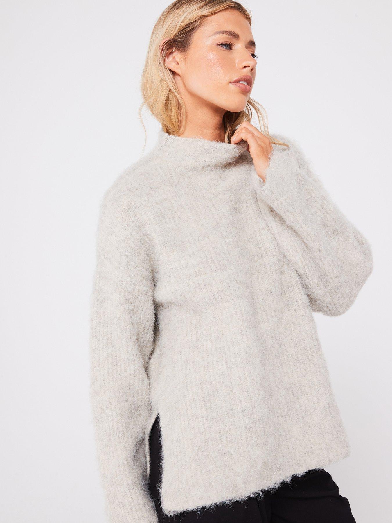 undefined High Neck Knitted Jumper - Light Grey