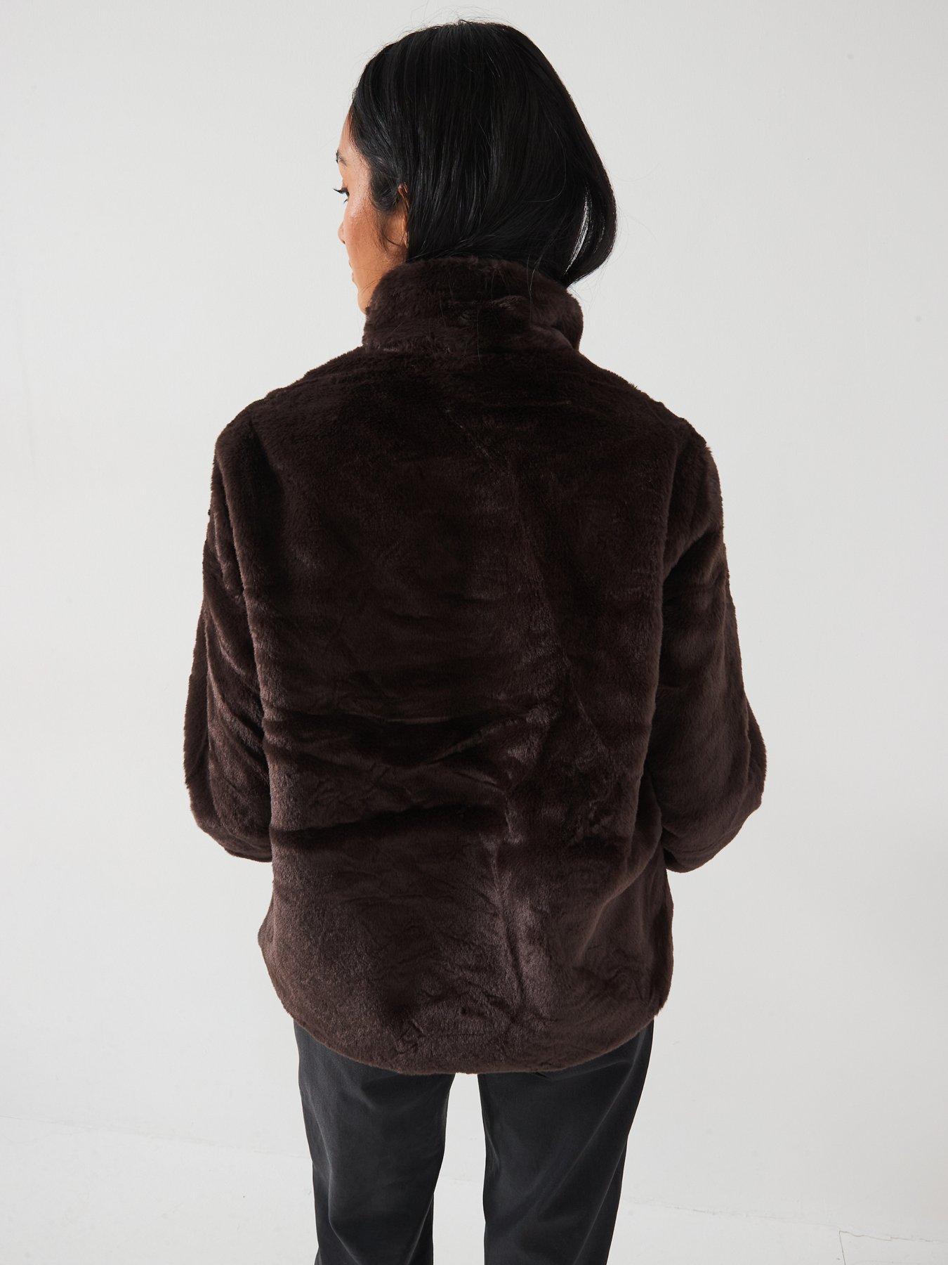 Image 2 of 6 of Vero Moda Faux Fur Toggle Jacket - Brown