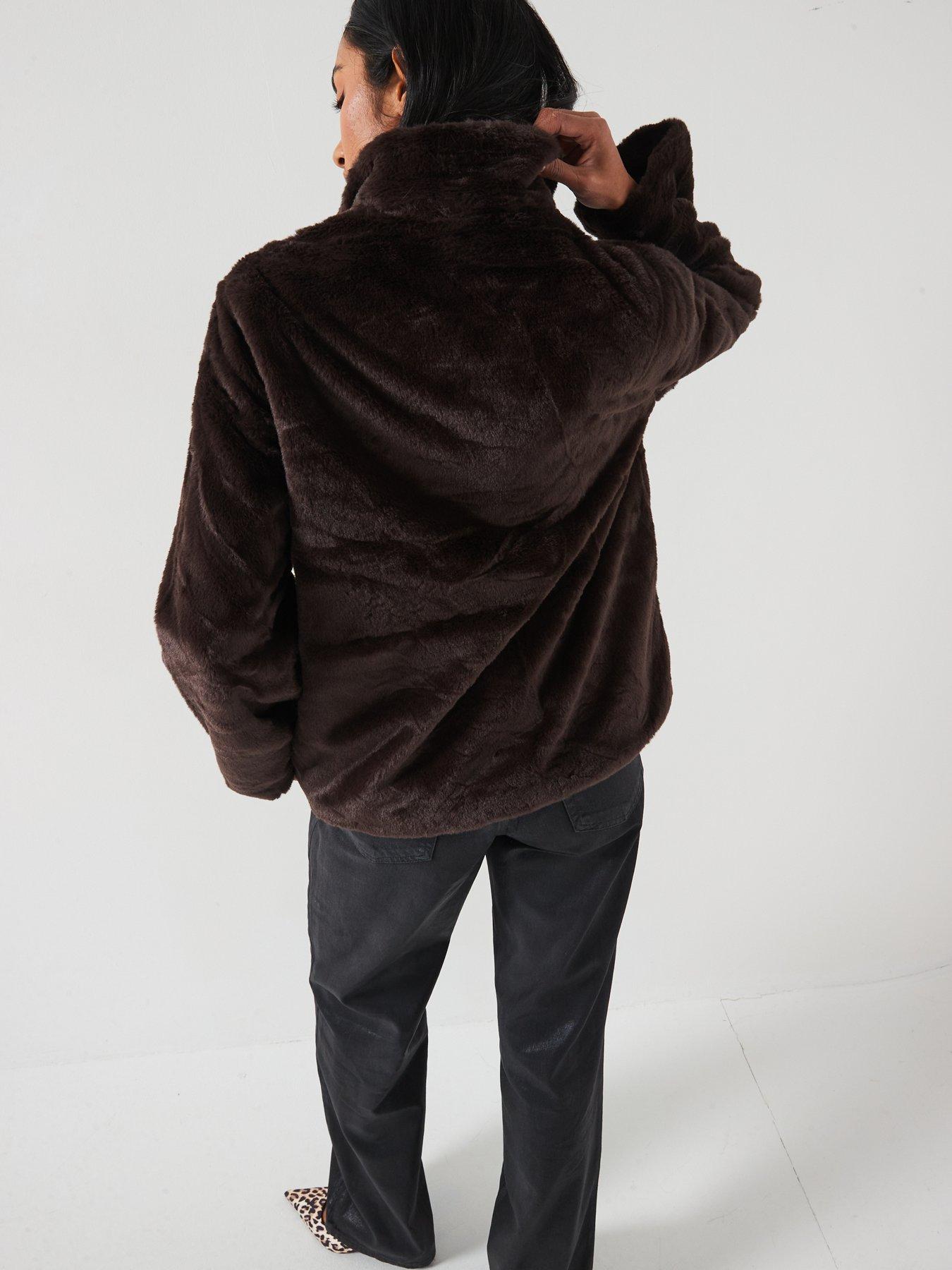 Image 5 of 6 of Vero Moda Faux Fur Toggle Jacket - Brown